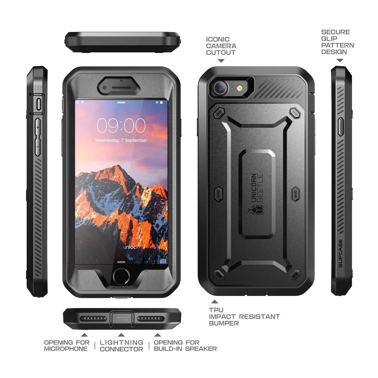 iPhone 7 Unicorn Beetle Pro Holster Case-Black - Image 4