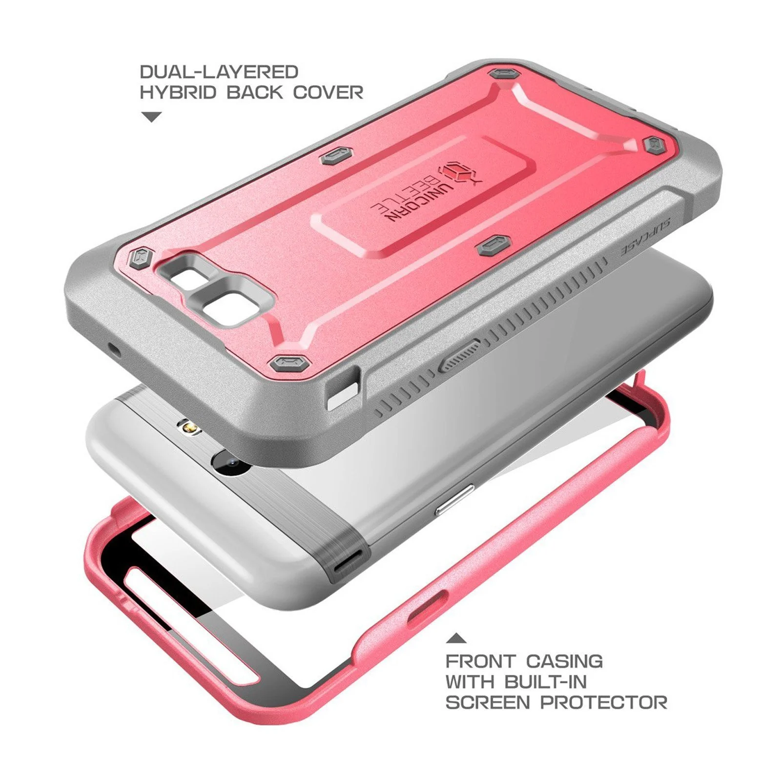 Galaxy J3 Emerge Unicorn Beetle Pro Full Body Rugged Holster Case-Pink - Image 2