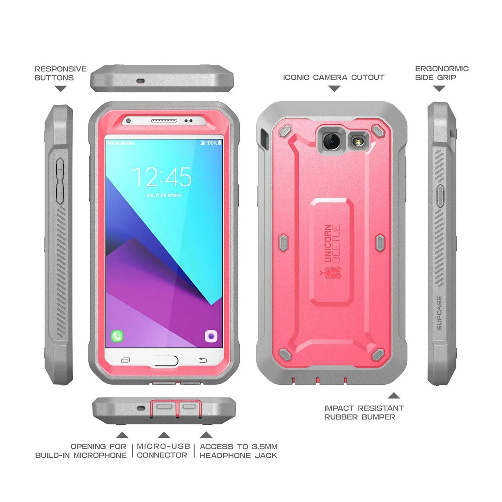 Galaxy J3 Emerge Unicorn Beetle Pro Full Body Rugged Holster Case-Pink - Image 4