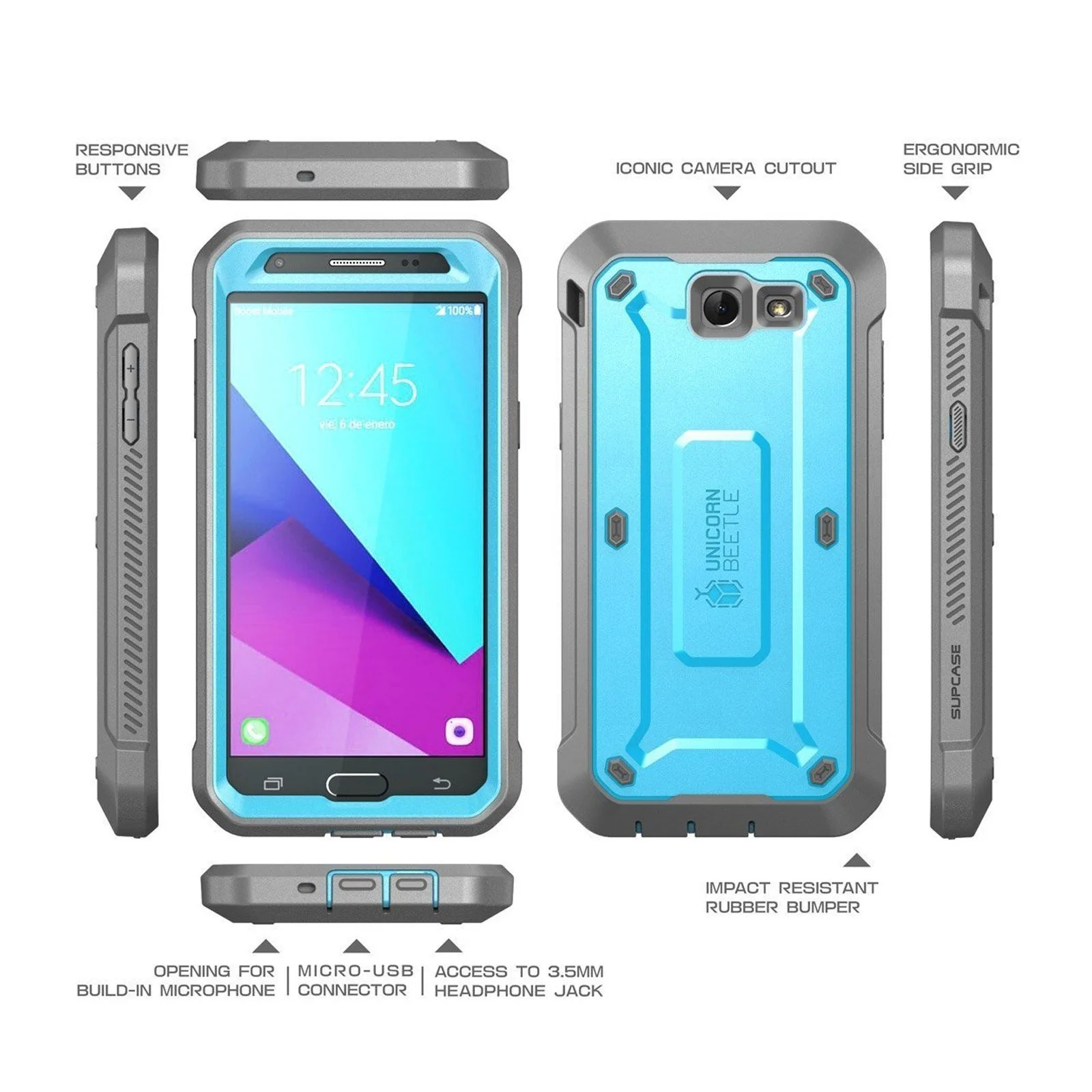 Galaxy J7 (2017) Unicorn Beetle Pro Full Body Rugged Holster Case-Blue - Image 3