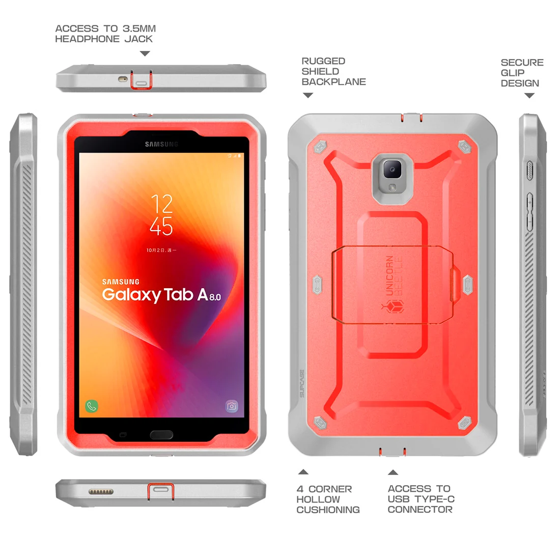 Galaxy Tab A 8.0 inch (2017) Unicorn Beetle Pro Rugged Case with Screen Protector and Kickstand-Red - Image 3