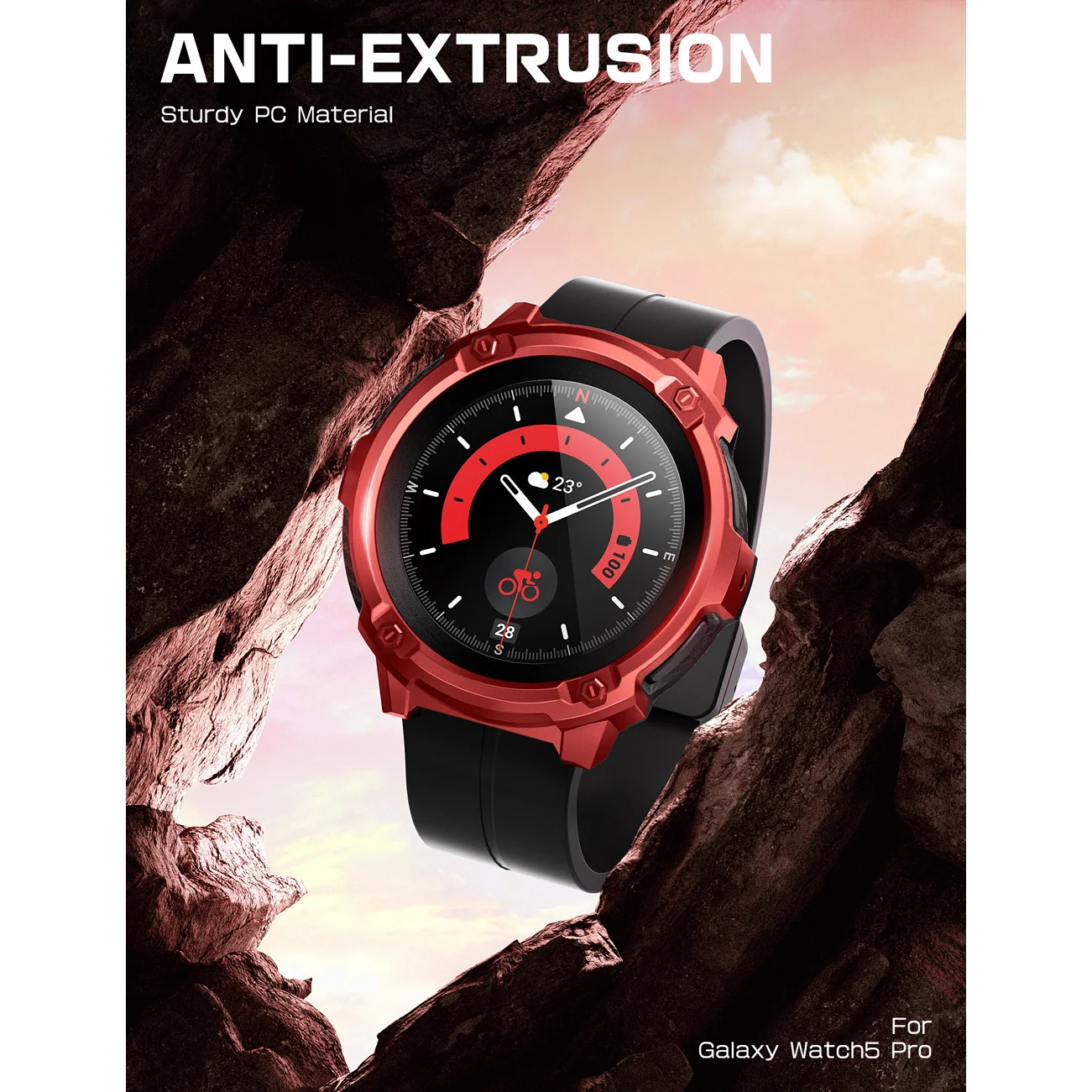 Galaxy Watch5 Pro 45mm Unicorn Beetle Rugged Case with Glass Screen Protectors-Metallic Red - Image 8