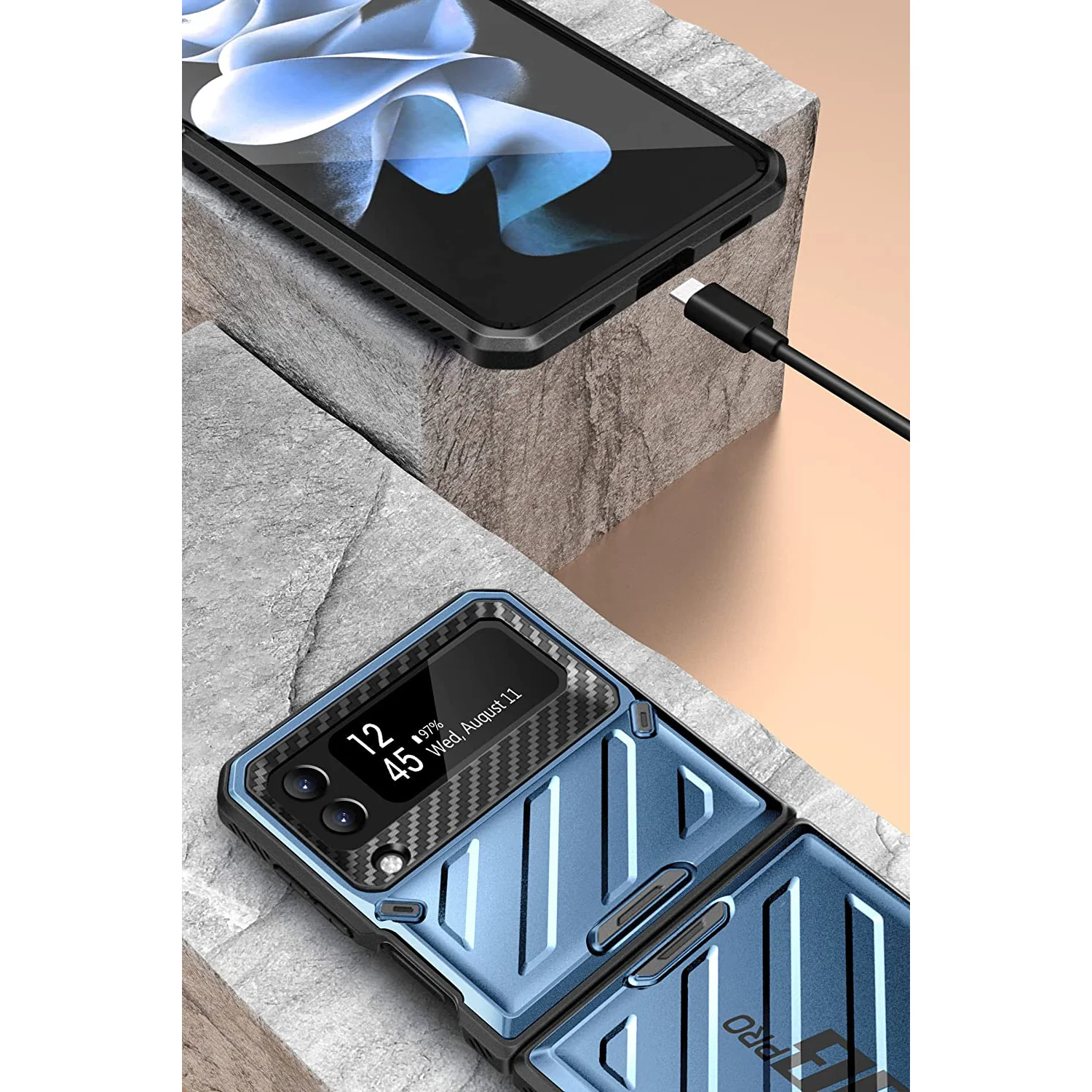 Galaxy Z Flip3 Unicorn Beetle PRO Rugged Case with Belt Clip-Metallic Blue - Image 7