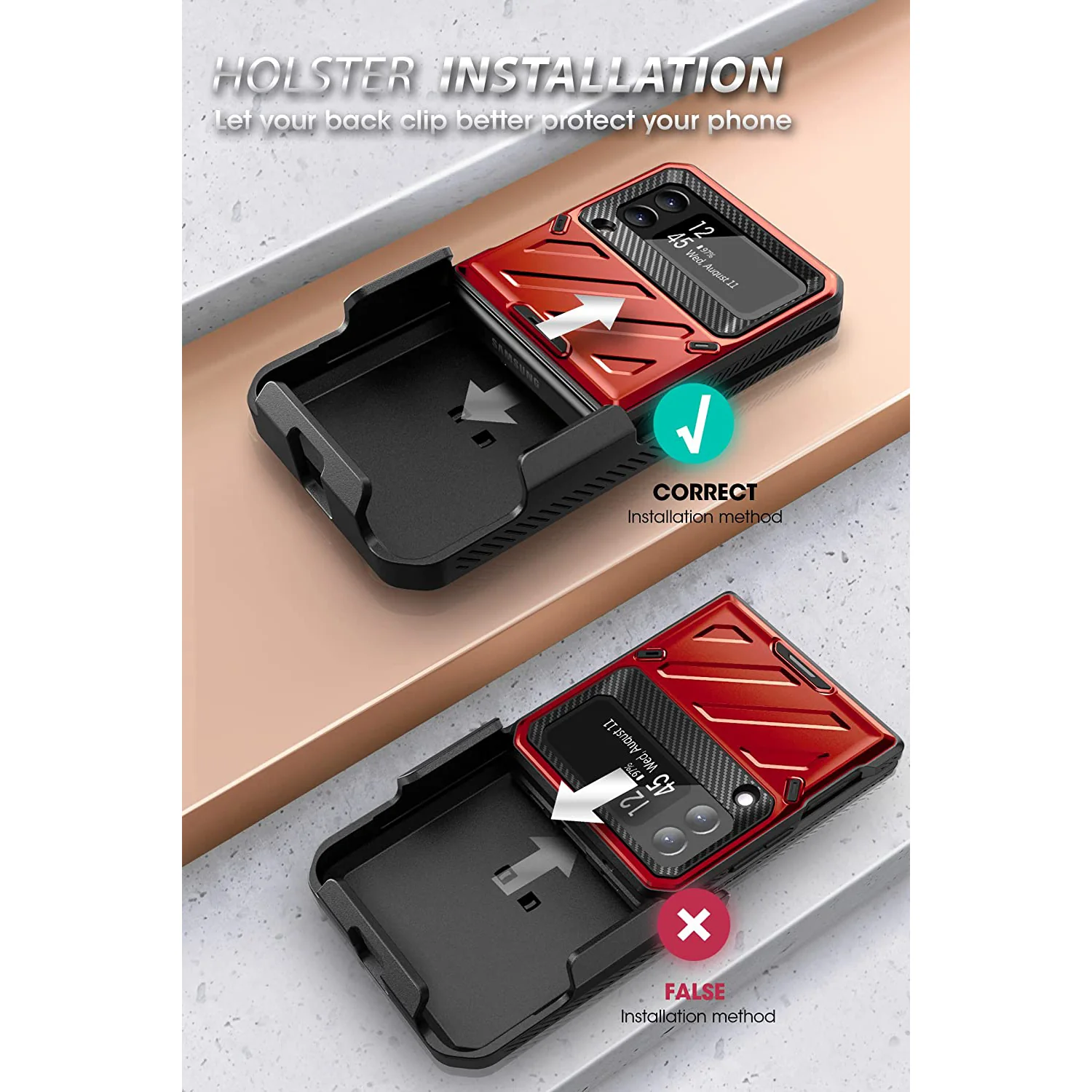 Galaxy Z Flip3 Unicorn Beetle PRO Rugged Case with Belt Clip-Metallic Red - Image 3