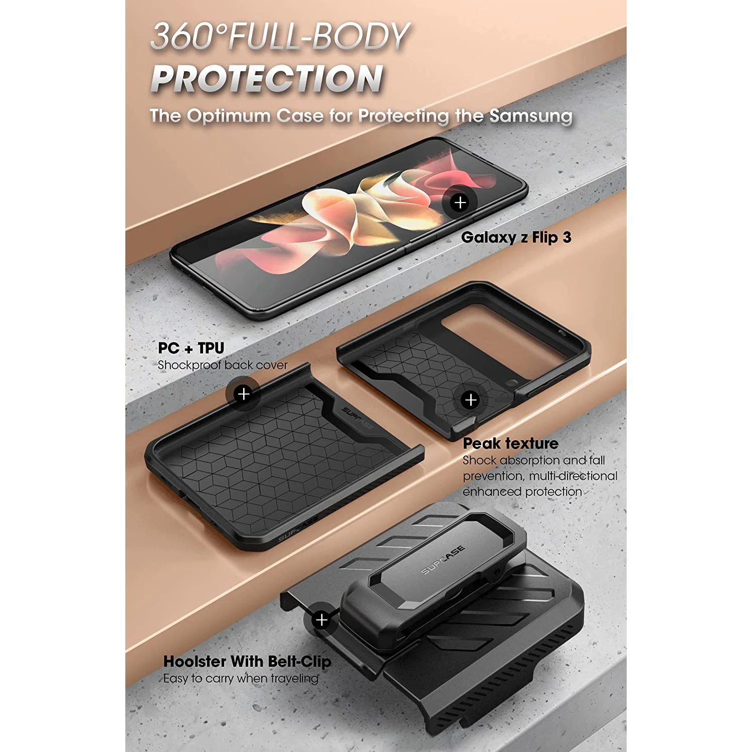 Galaxy Z Flip3 Unicorn Beetle PRO Rugged Case with Belt Clip-Metallic Red - Image 5