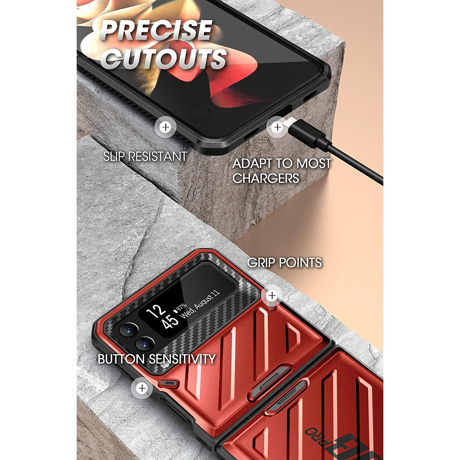 Galaxy Z Flip3 Unicorn Beetle PRO Rugged Case with Belt Clip-Metallic Red - Image 6