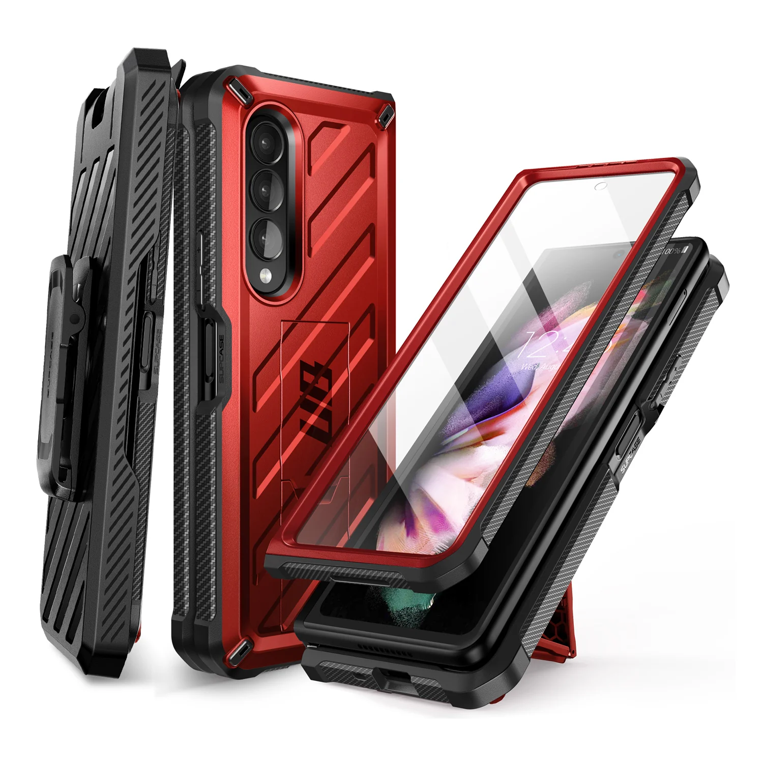 Galaxy Z Fold3 Unicorn Beetle Kickstand Case with Screen Protector-Metallic Red - Image 3