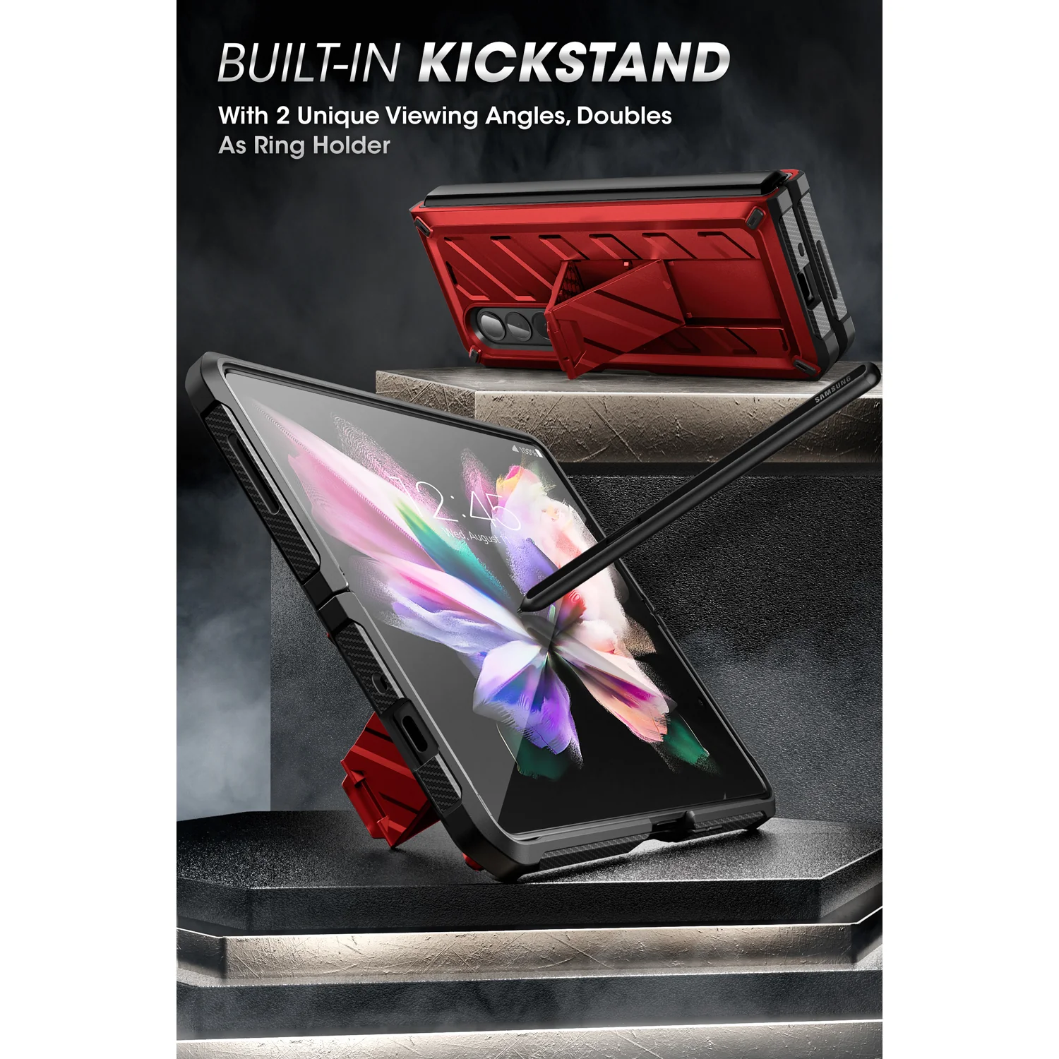 Galaxy Z Fold3 Unicorn Beetle Kickstand Case with Screen Protector-Metallic Red - Image 6