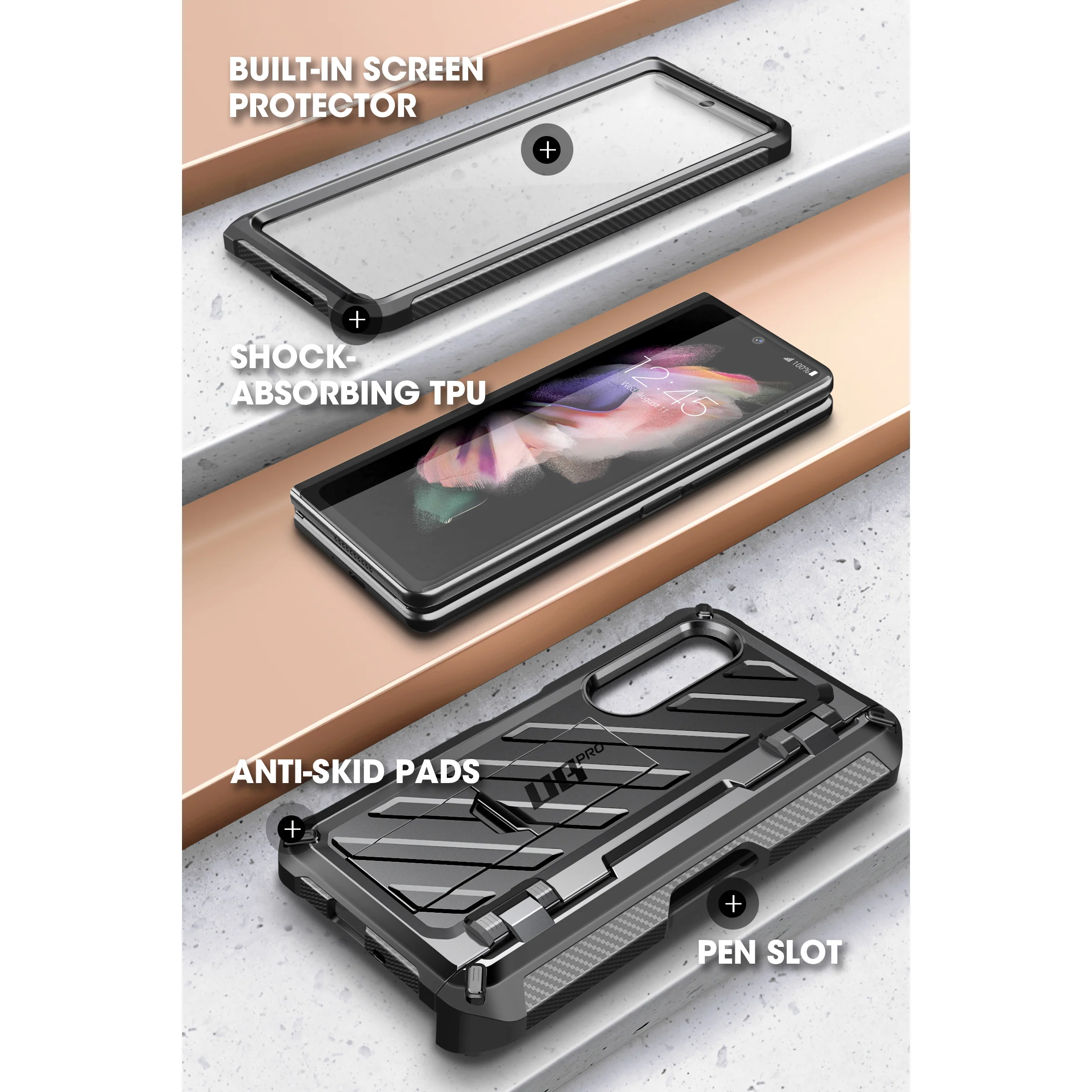 Galaxy Z Fold3 Unicorn Beetle PRO Rugged Case with S-Pen Holder-Black - Image 4