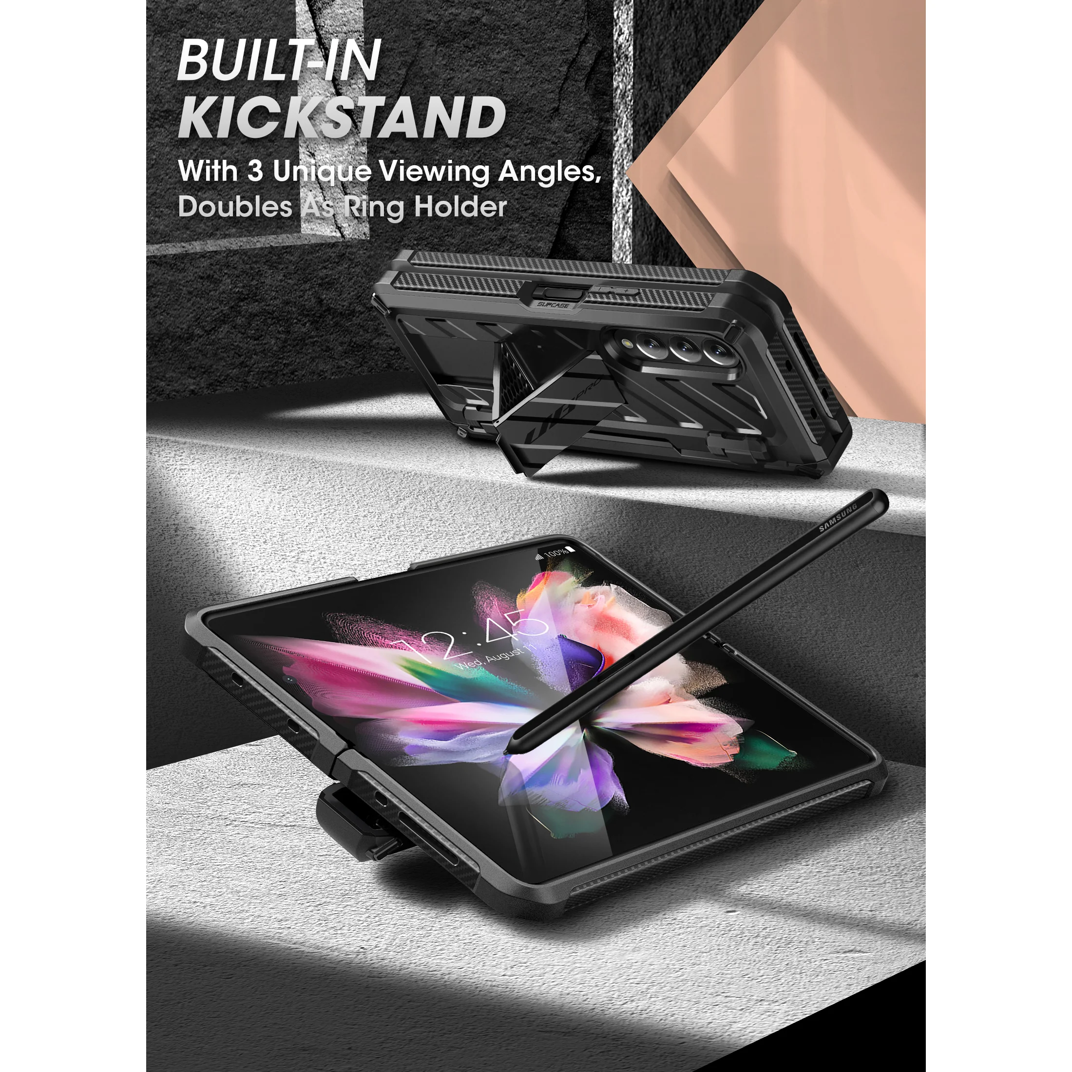 Galaxy Z Fold3 Unicorn Beetle PRO Rugged Case with S-Pen Holder-Black - Image 5