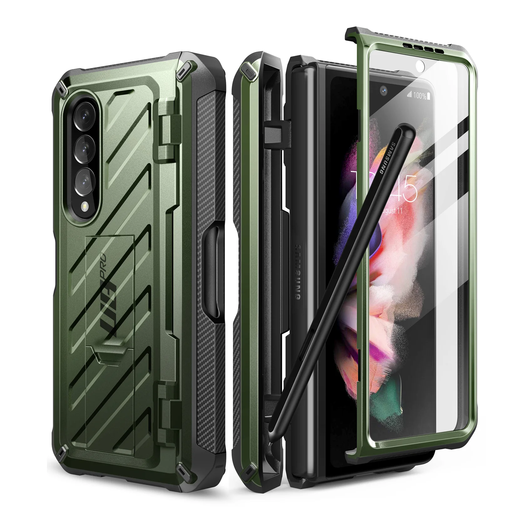 Galaxy Z Fold3 Unicorn Beetle PRO Rugged Case with S-Pen Holder-Dark Green - Image 4