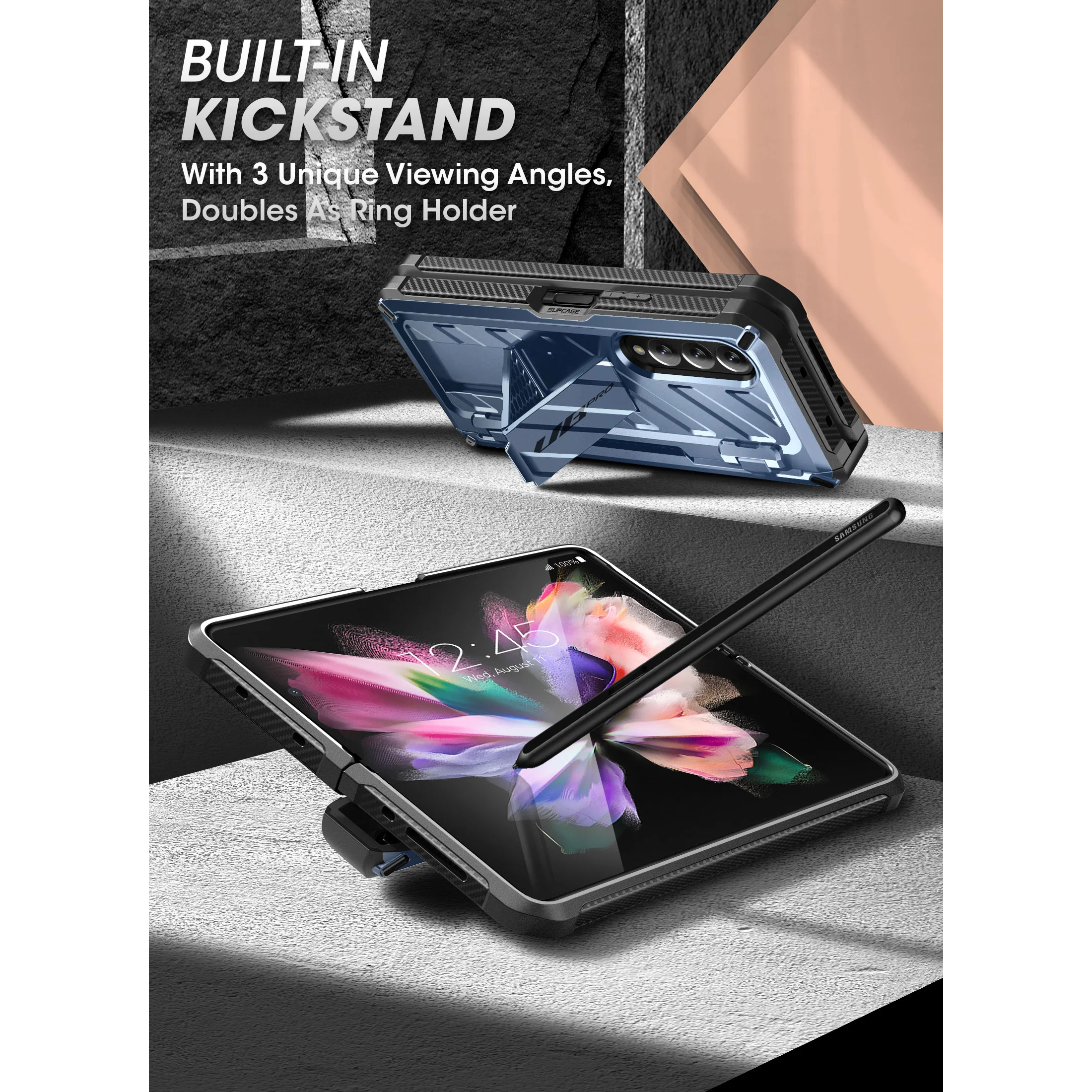 Galaxy Z Fold3 Unicorn Beetle PRO Rugged Case with S-Pen Holder-Metallic Blue - Image 5