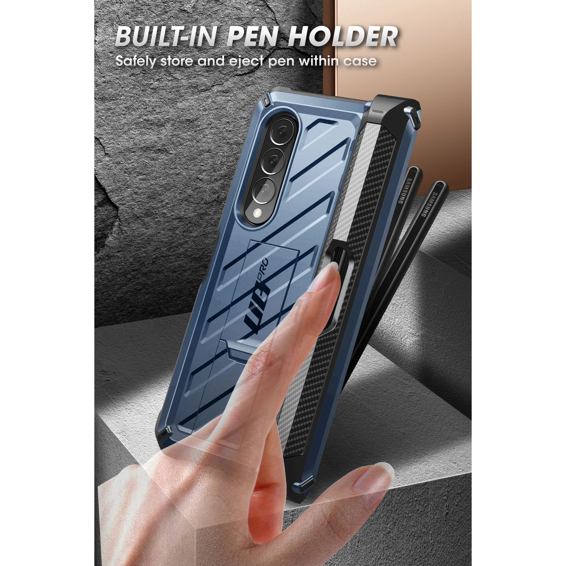 Galaxy Z Fold3 Unicorn Beetle PRO Rugged Case with S-Pen Holder-Metallic Blue - Image 7