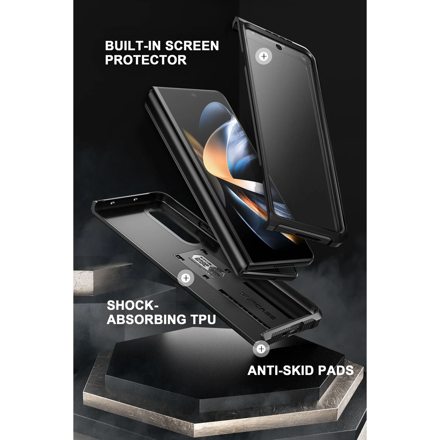 Galaxy Z Fold4 Unicorn Beetle Kickstand Case with Screen Protector-Black - Image 6