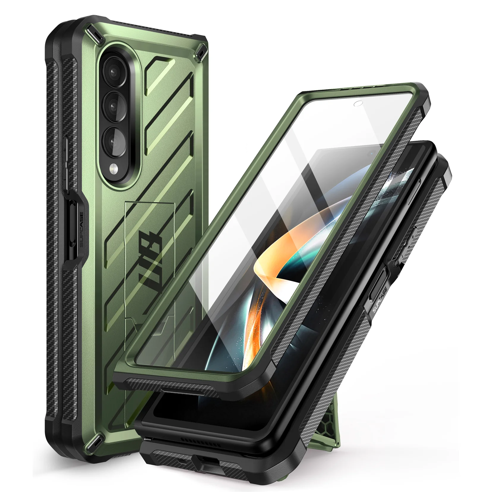 Galaxy Z Fold4 Unicorn Beetle Kickstand Case with Screen Protector-Dark Green - Image 3