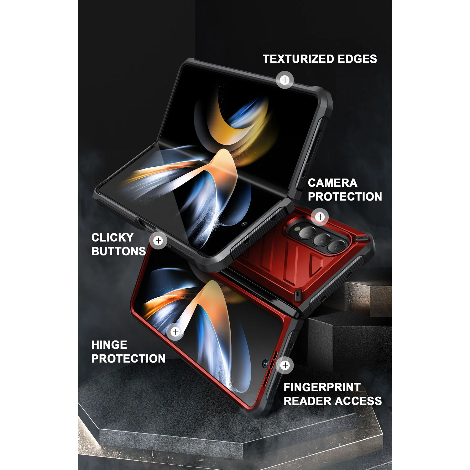 Galaxy Z Fold4 Unicorn Beetle Kickstand Case with Screen Protector-Metallic Red - Image 8