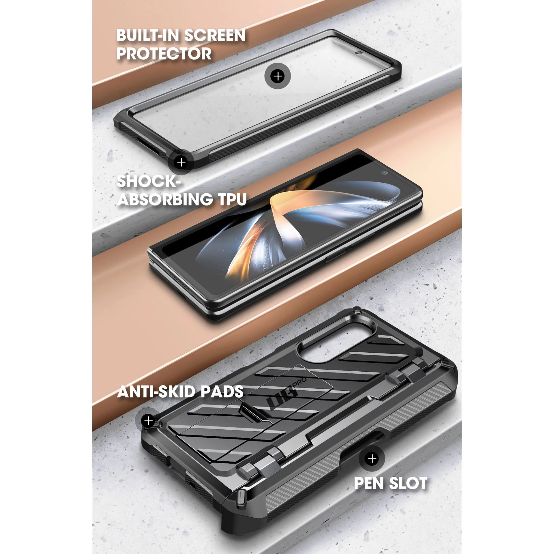 Galaxy Z Fold4 Unicorn Beetle PRO Rugged Case with S-Pen Holder-Black - Image 4