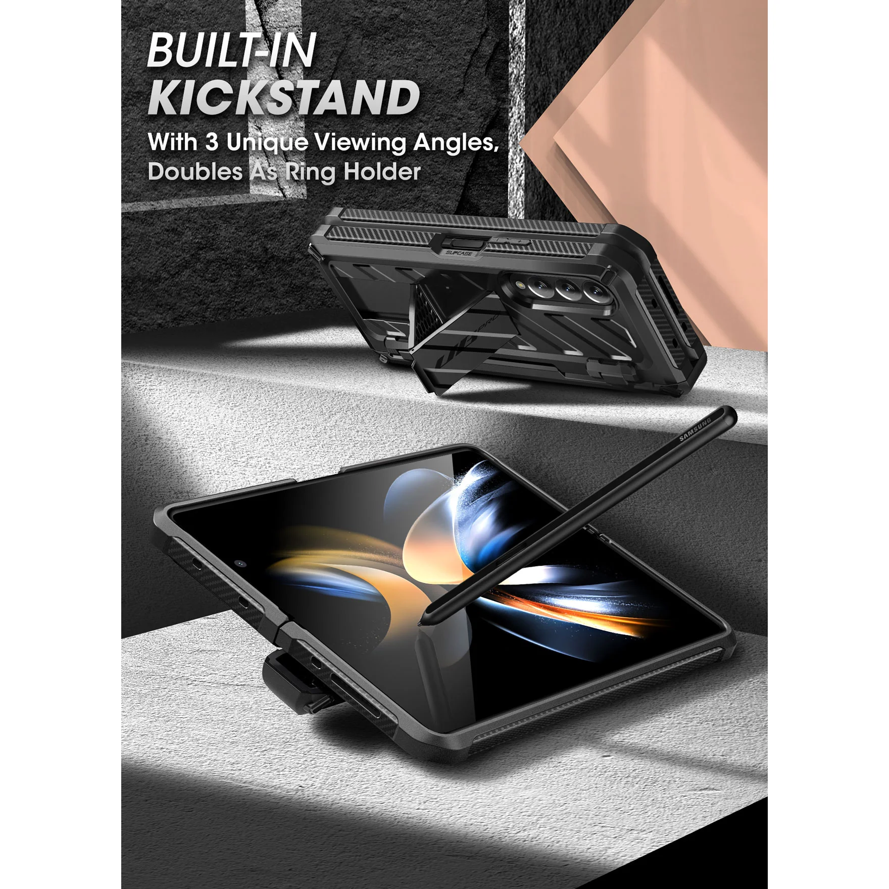 Galaxy Z Fold4 Unicorn Beetle PRO Rugged Case with S-Pen Holder-Black - Image 5