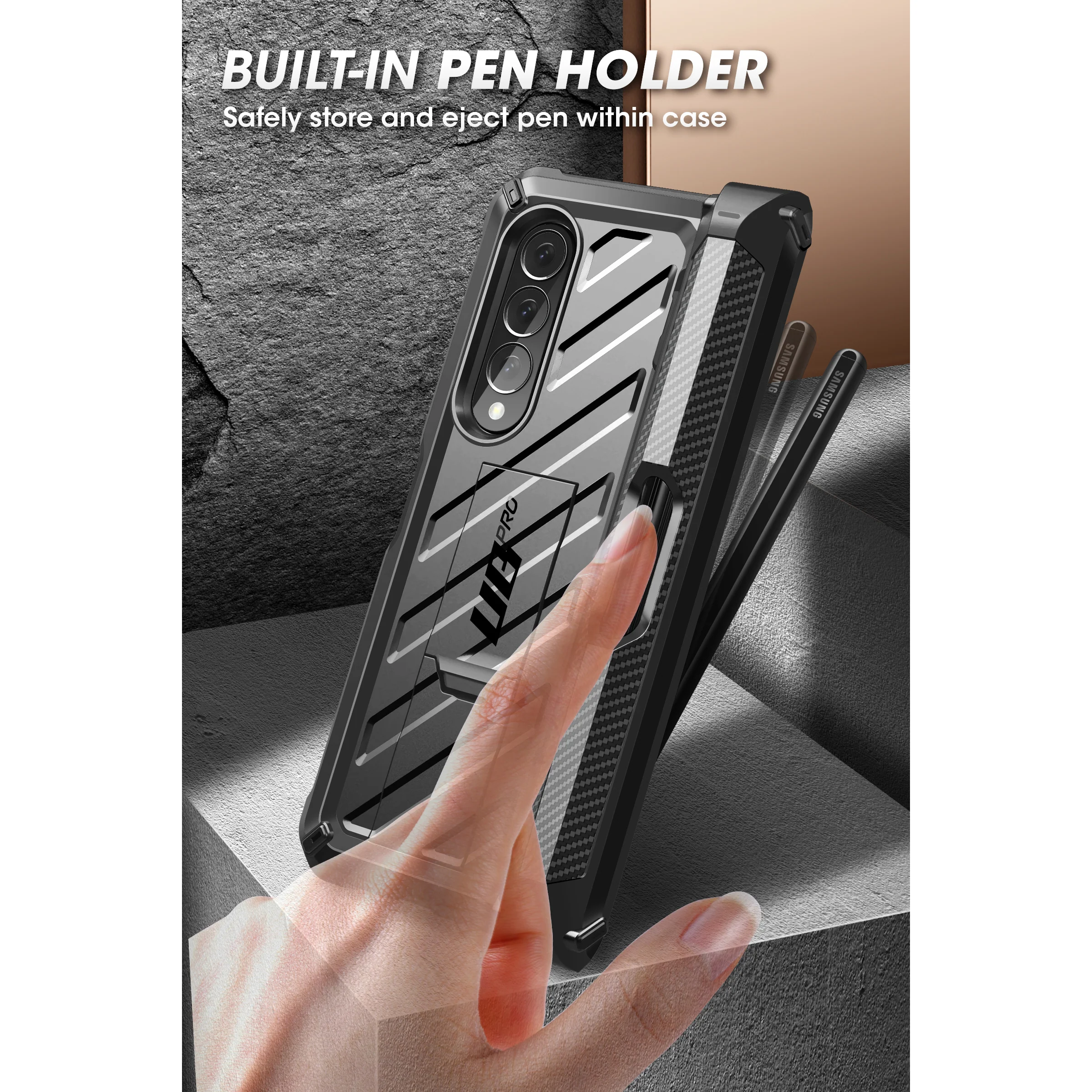 Galaxy Z Fold4 Unicorn Beetle PRO Rugged Case with S-Pen Holder-Black - Image 7