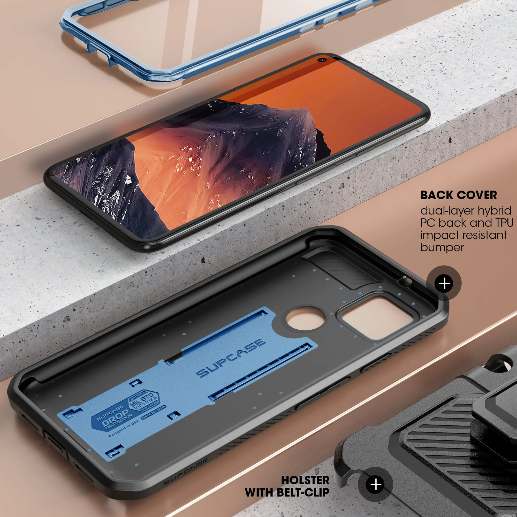 Google Pixel 4a 5G (2020) Unicorn Beetle PRO Rugged Holster Case-Metallic Blue - Image 3