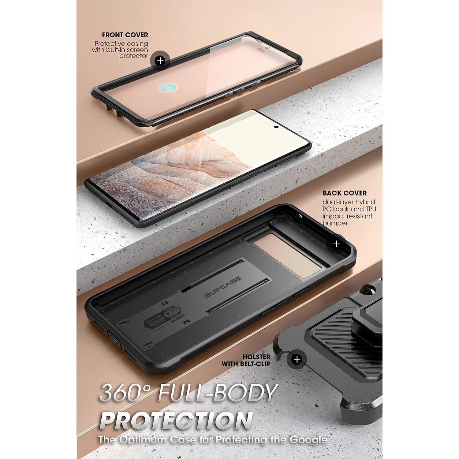 Google Pixel 7 Pro Unicorn Beetle PRO Rugged Holster Case(open box)-Black - Image 3