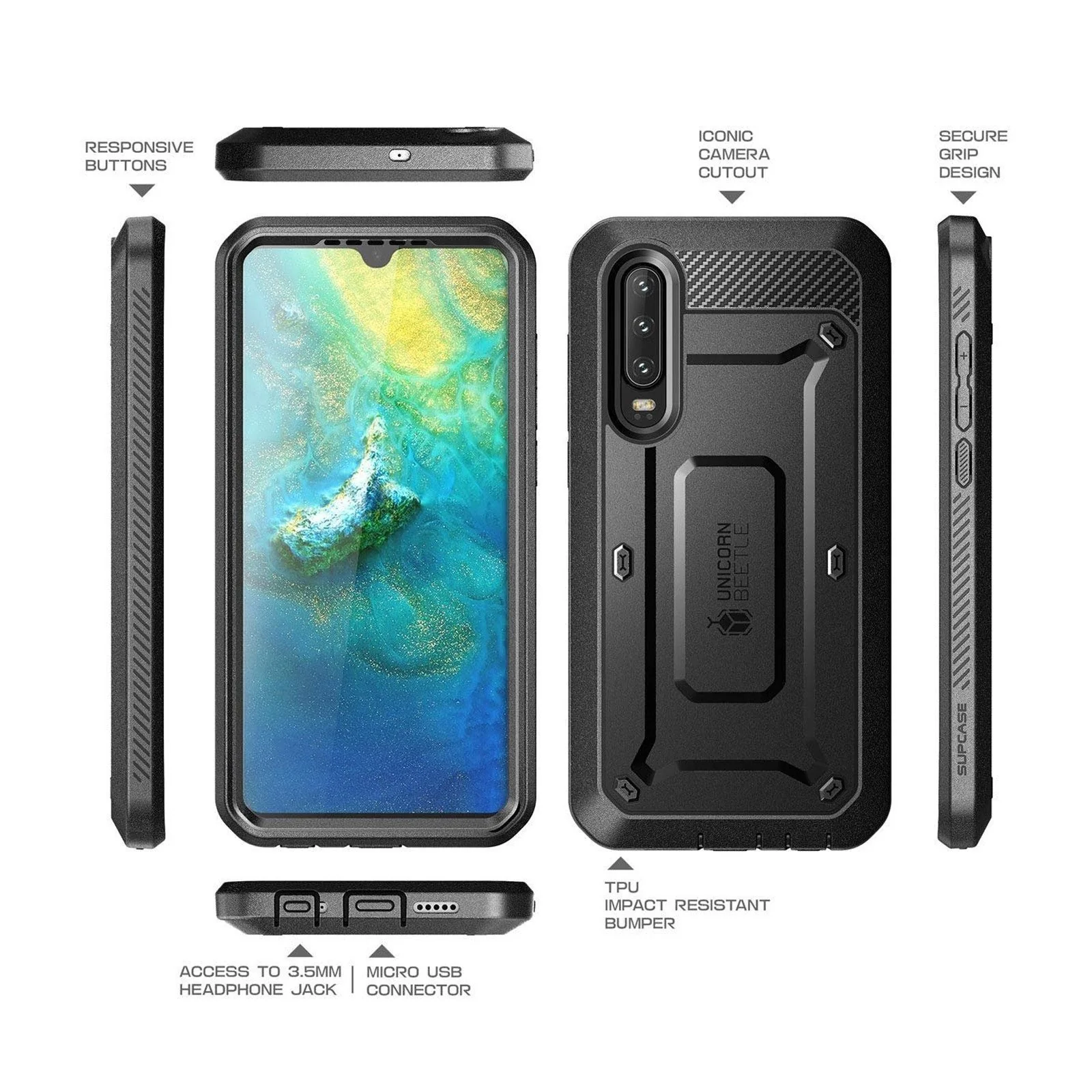 Huawei P30 Unicorn Beetle Pro Rugged Holster Case-Black - Image 4