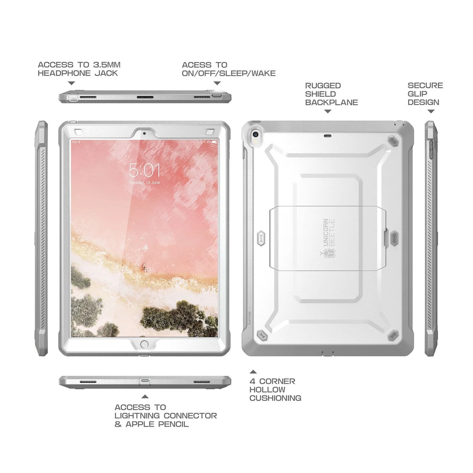iPad Air 10.5 inch (2019) Unicorn Beetle Pro Rugged Case with Screen Protector-White - Image 3