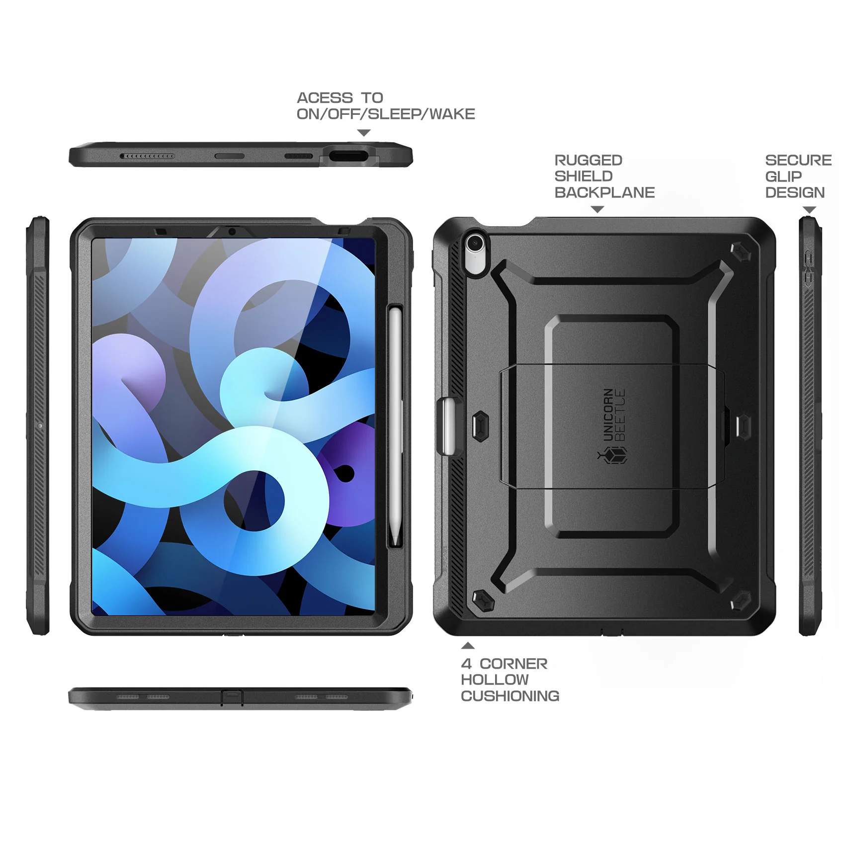 iPad Air 4 / 5 Unicorn Beetle PRO Rugged Kickstand Case-Black - Image 8