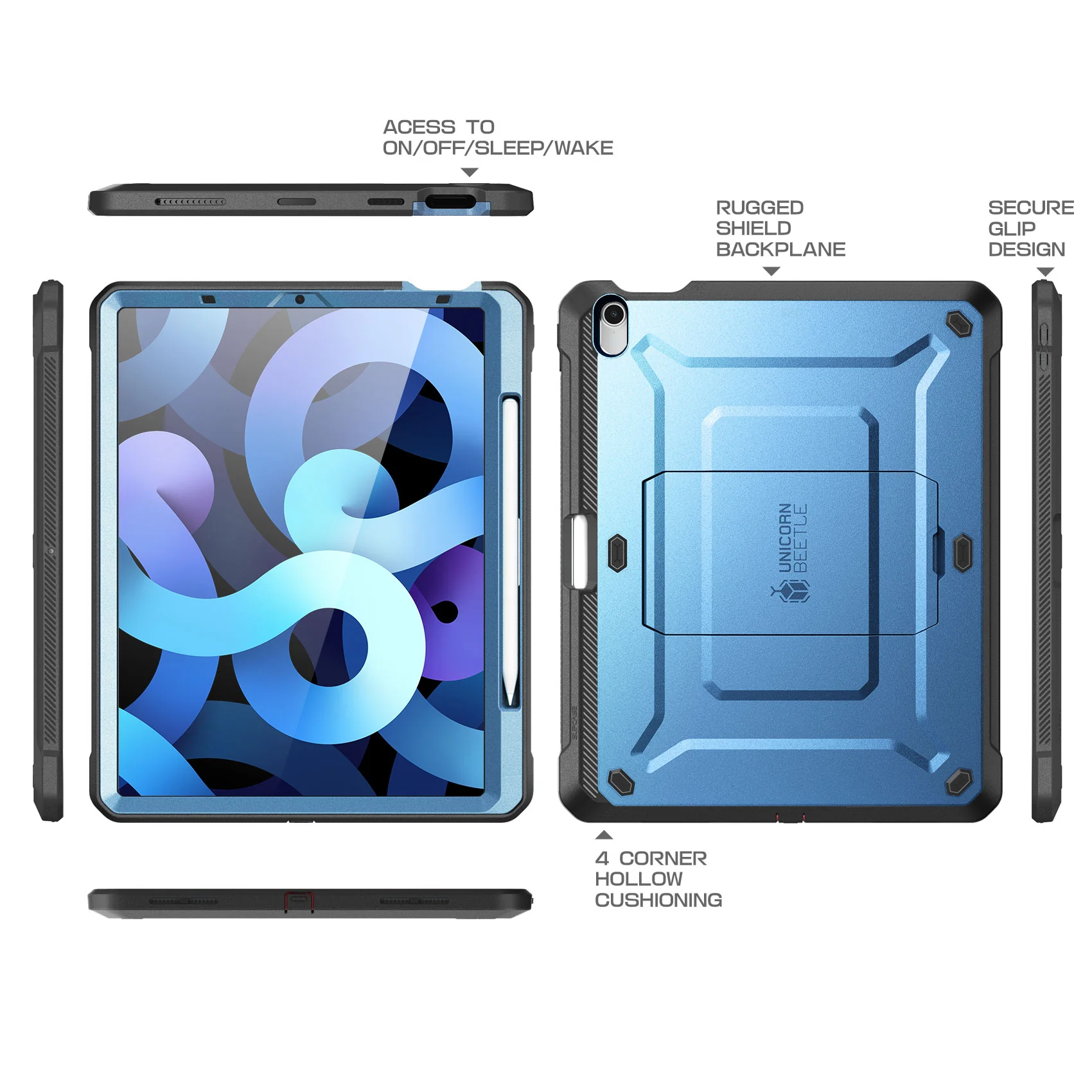 iPad Air 4 / 5 Unicorn Beetle PRO Rugged Kickstand Case-Metallic Blue - Image 8