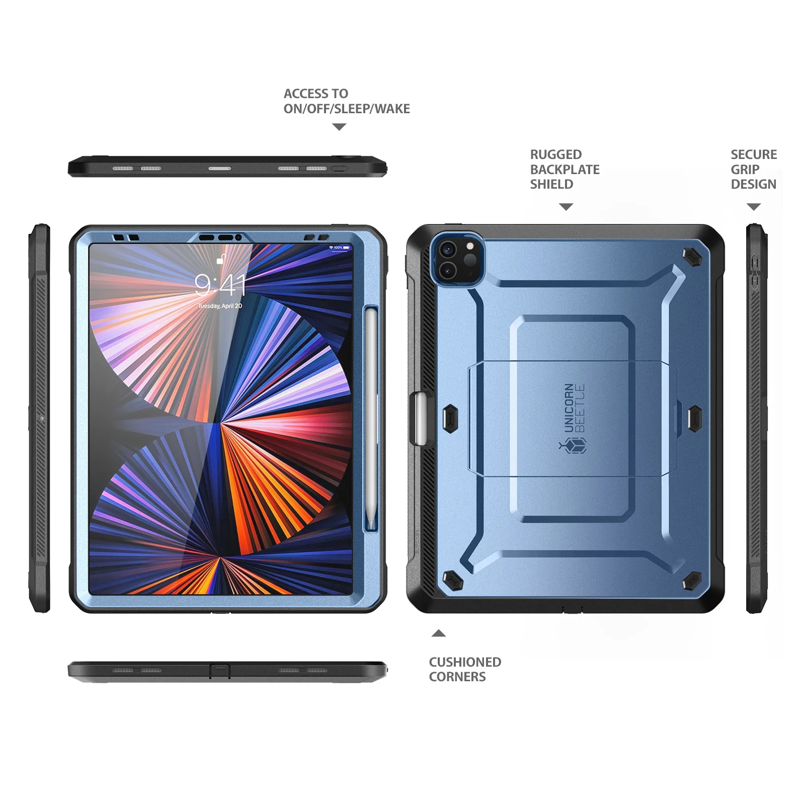 iPad Pro 12.9 Inch (2021) Unicorn Beetle Pro Rugged Case-Metallic Blue - Image 8
