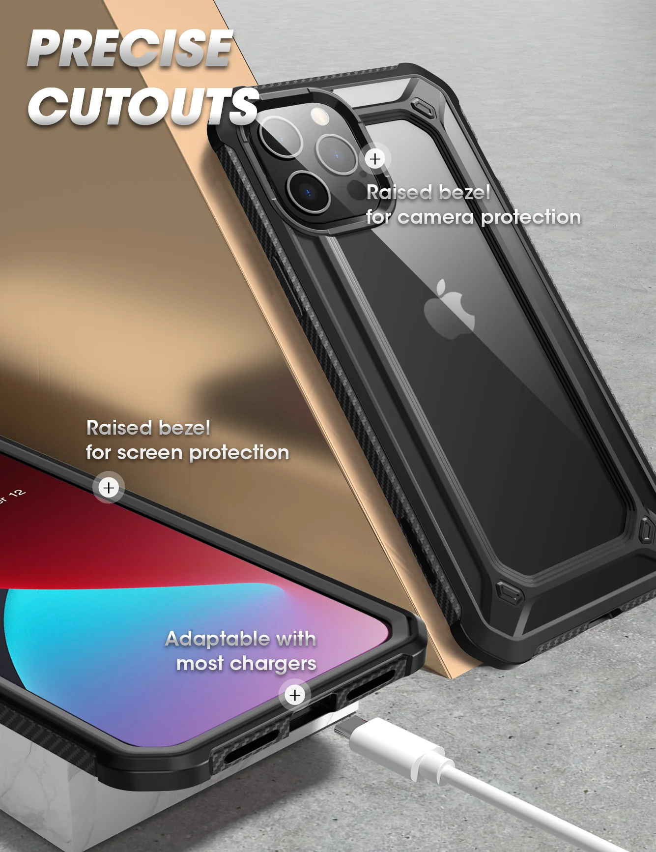 iPhone 12 Pro 6.1 inch Unicorn Beetle Exo with Screen Protector Clear Case-Black - Image 7