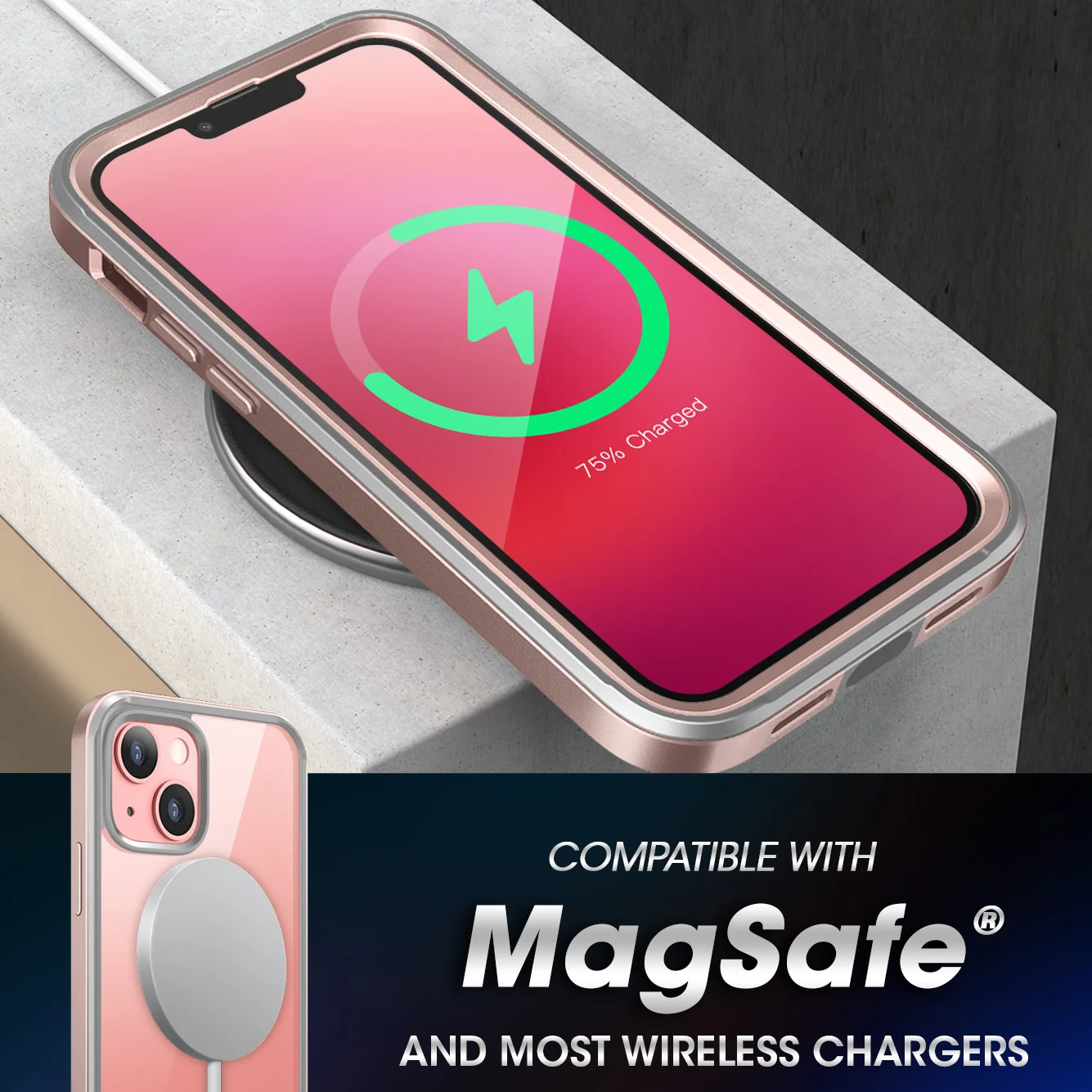 iPhone 13 6.1 inch Unicorn Beetle Edge with Screen Protector Clear Case-Peach - Image 6
