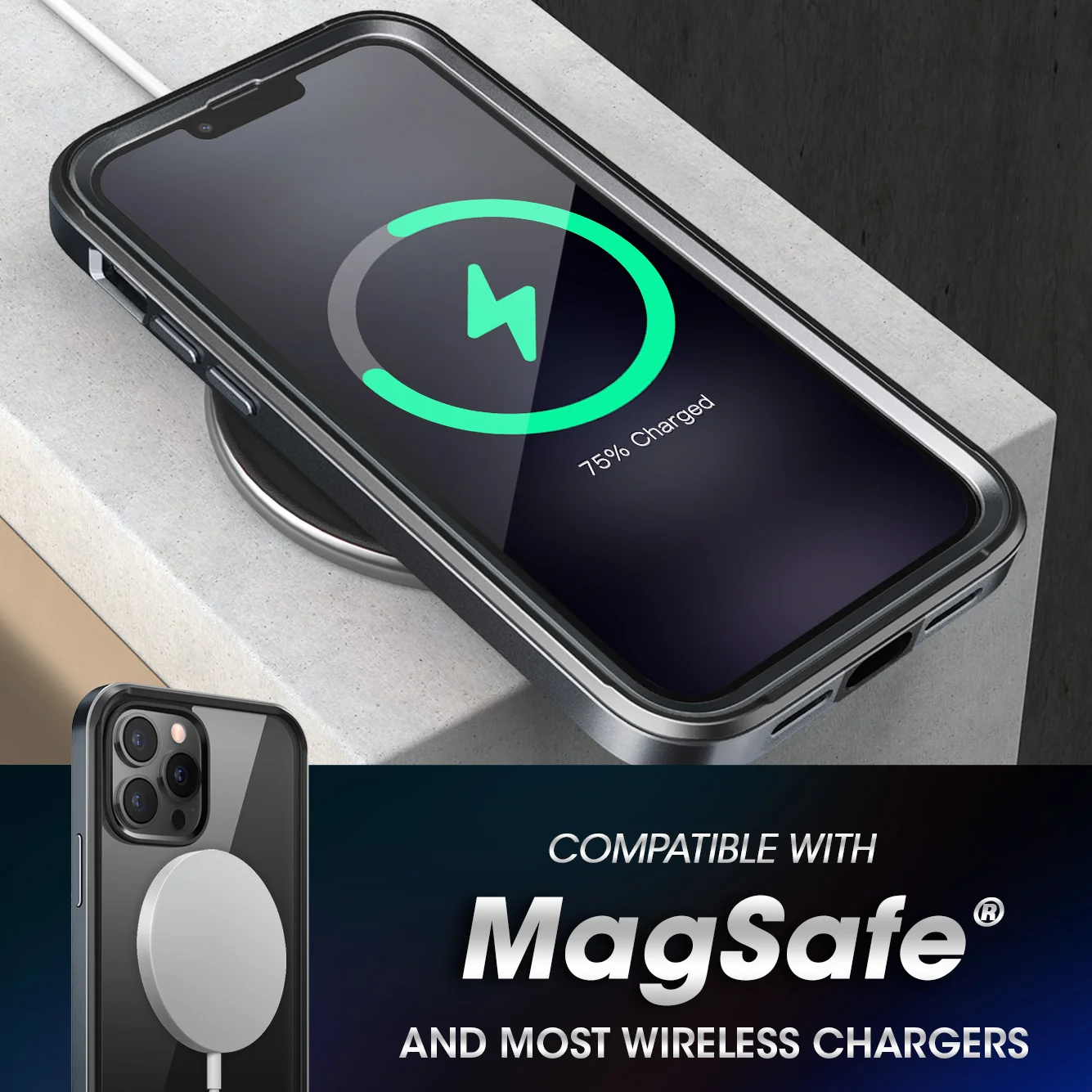 iPhone 13 Pro Max 6.7 inch Unicorn Beetle Edge with Screen Protector Clear Case-Black - Image 6
