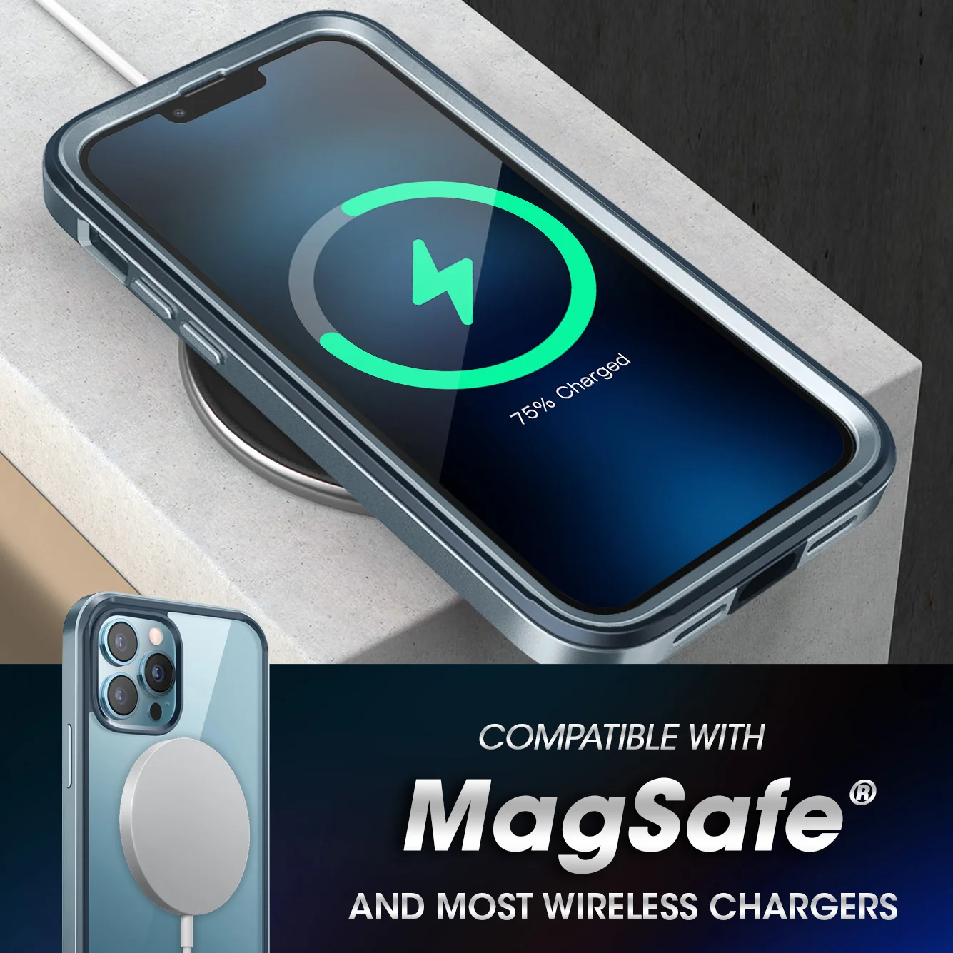 iPhone 13 Pro Max 6.7 inch Unicorn Beetle Edge with Screen Protector Clear Case-Blue - Image 6