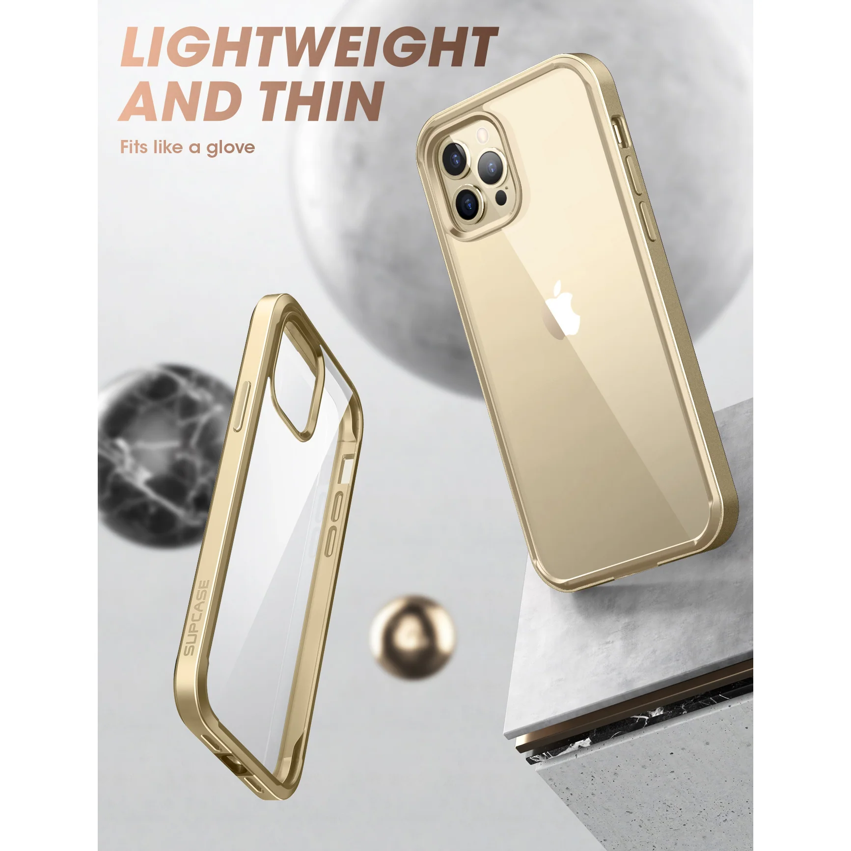 iPhone 13 Pro Max 6.7 inch Unicorn Beetle Edge with Screen Protector Clear Case-Gold - Image 5