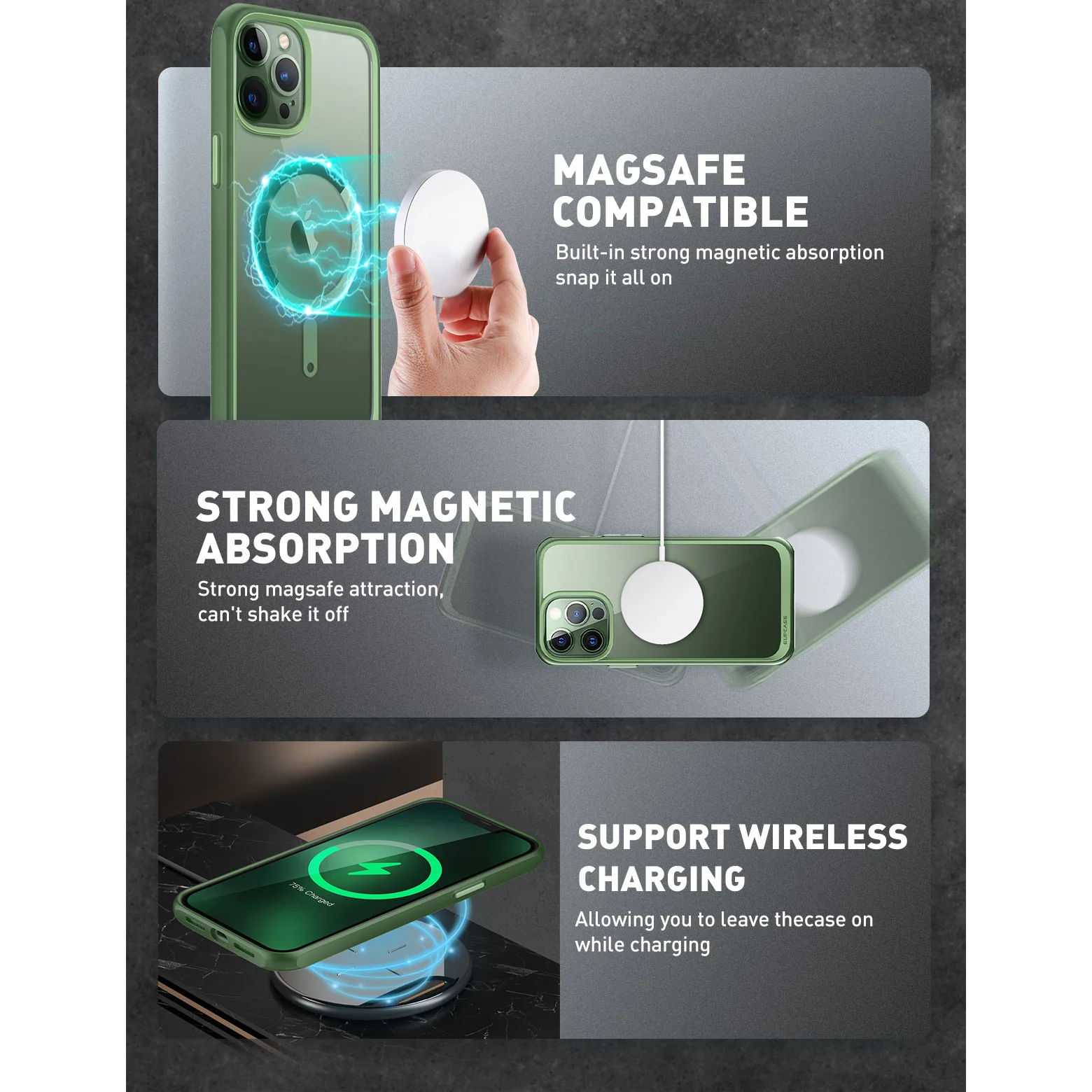 iPhone 13 Pro Max 6.7 inch Unicorn Beetle MAG Slim Clear MagSafe Case-Green - Image 10