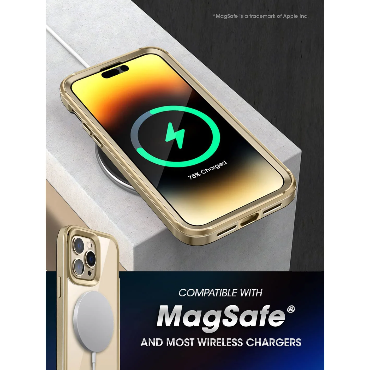iPhone 14 Pro Max 6.7 inch Unicorn Beetle EDGE MAG with Screen Protector Clear Case-Gold - Image 7