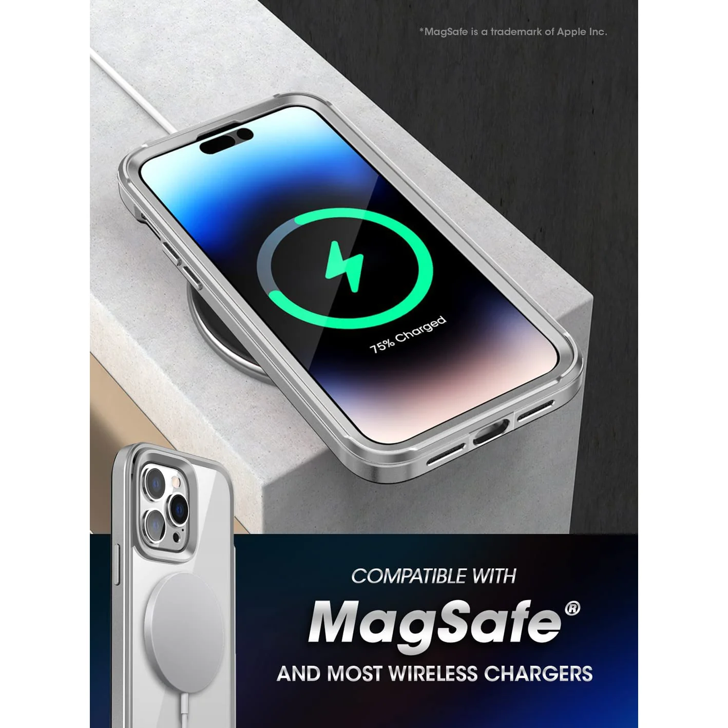 iPhone 14 Pro Max 6.7 inch Unicorn Beetle EDGE MAG with Screen Protector Clear Case-Silver - Image 7