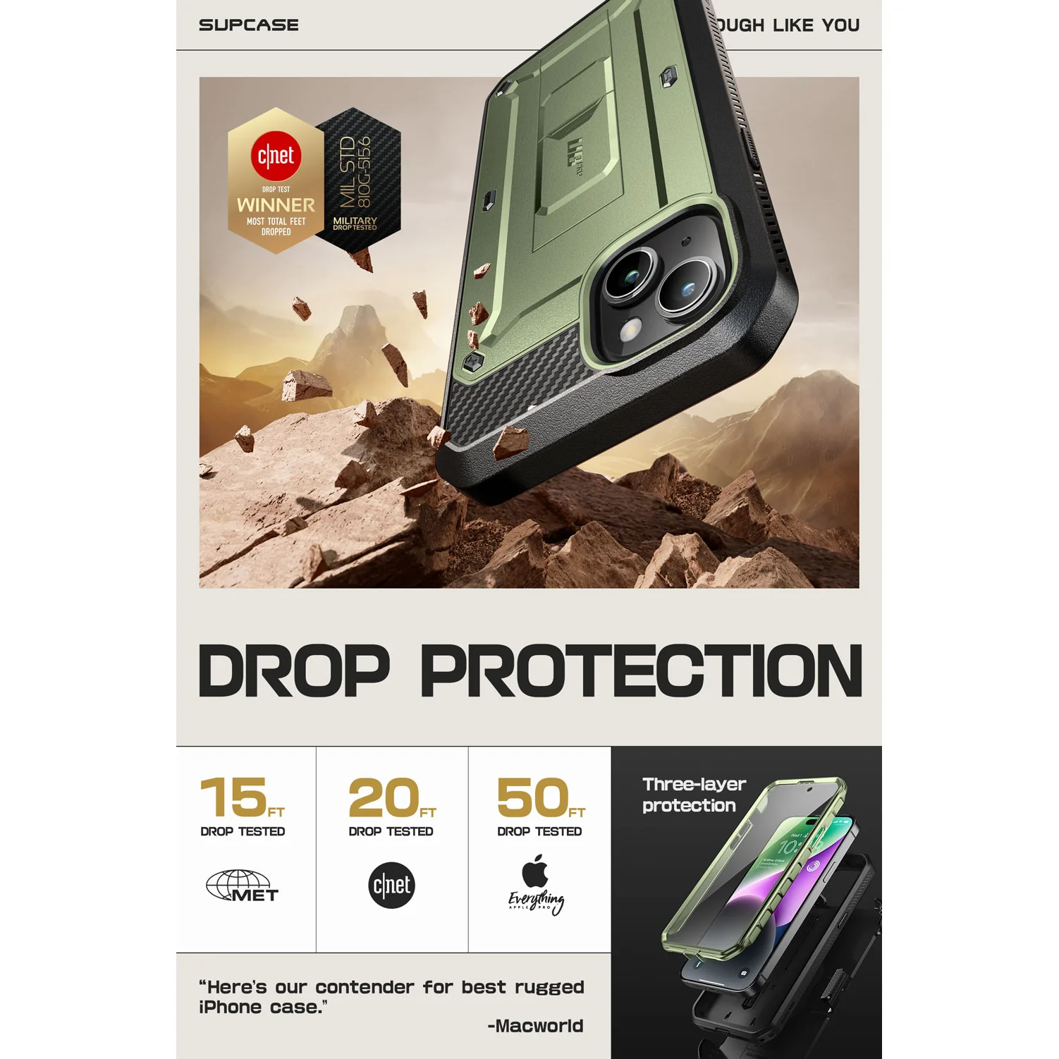 iPhone 15 6.1 inch Unicorn Beetle PRO Rugged Case-Dark Green - Image 3