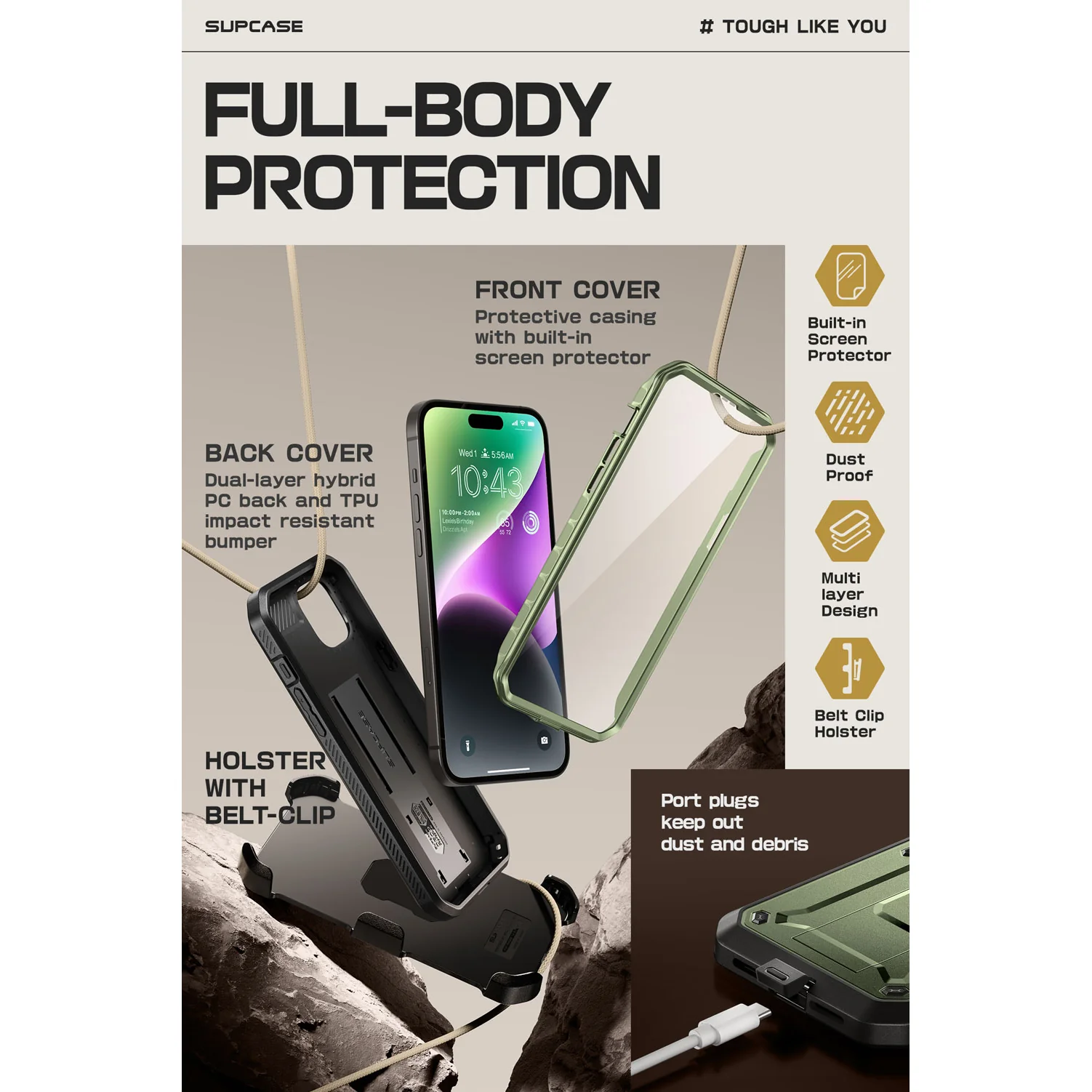 iPhone 15 6.1 inch Unicorn Beetle PRO Rugged Case-Dark Green - Image 5