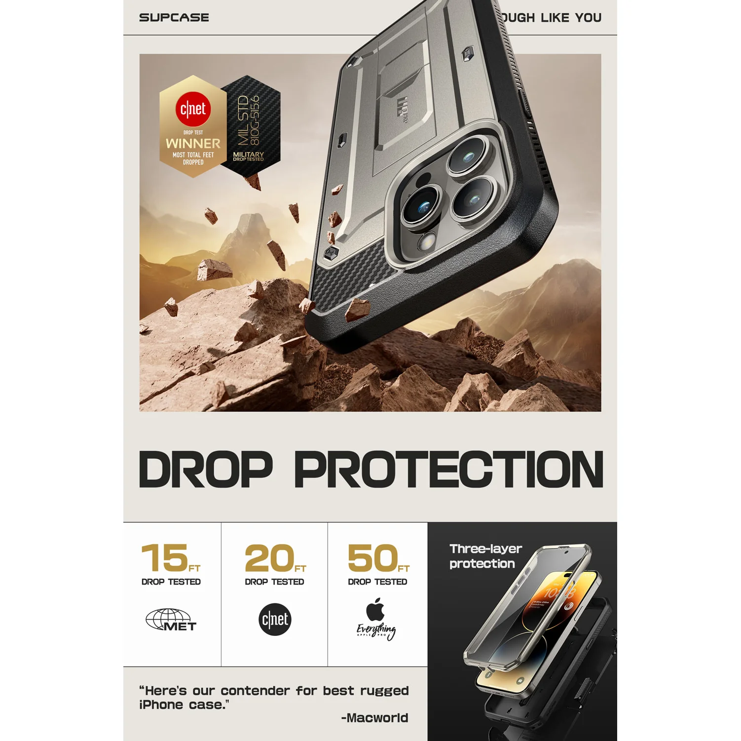 iPhone 15 Pro 6.1 inch Unicorn Beetle Pro Rugged Case-Titan Gray - Image 3