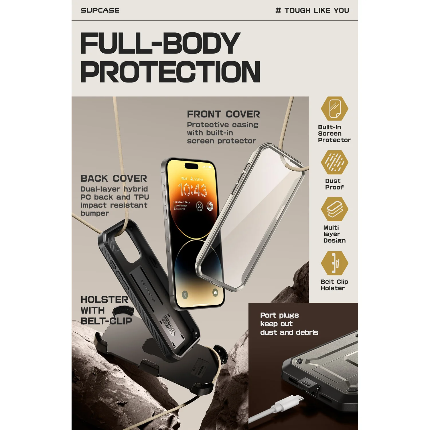 iPhone 15 Pro 6.1 inch Unicorn Beetle Pro Rugged Case-Titan Gray - Image 5
