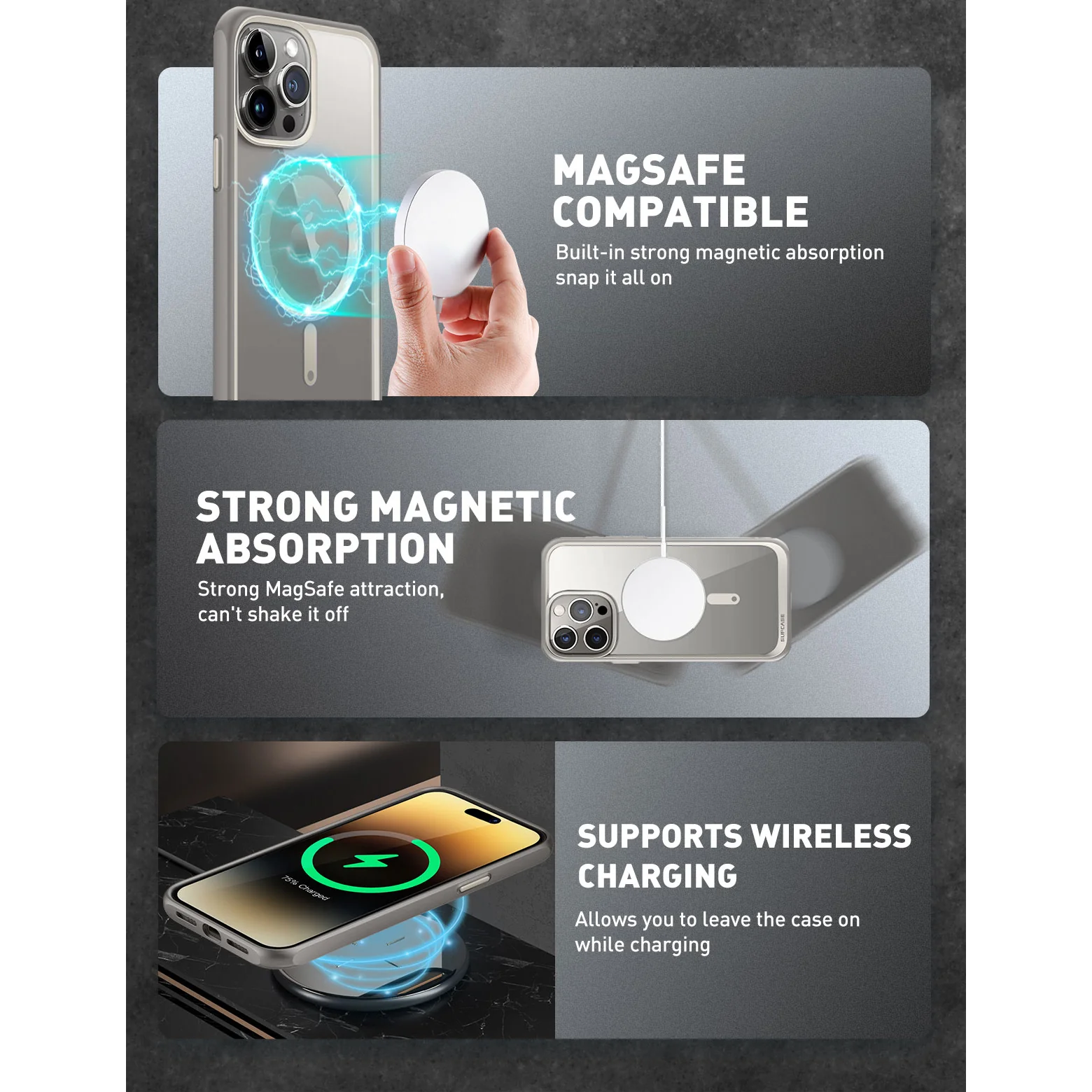 iPhone 15 Pro Max 6.7 inch Unicorn Beetle MAG Slim Clear MagSafe Case-Gray - Image 10
