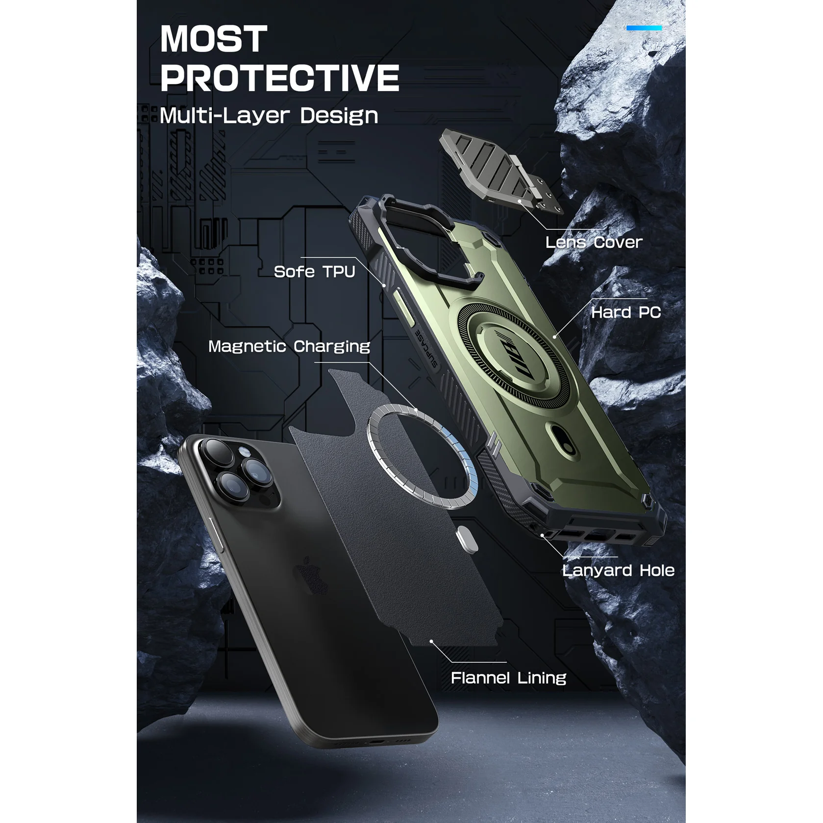 iPhone 15 Pro Max 6.7 inch Unicorn Beetle MAG XT MagSafe Case-Dark Green - Image 7