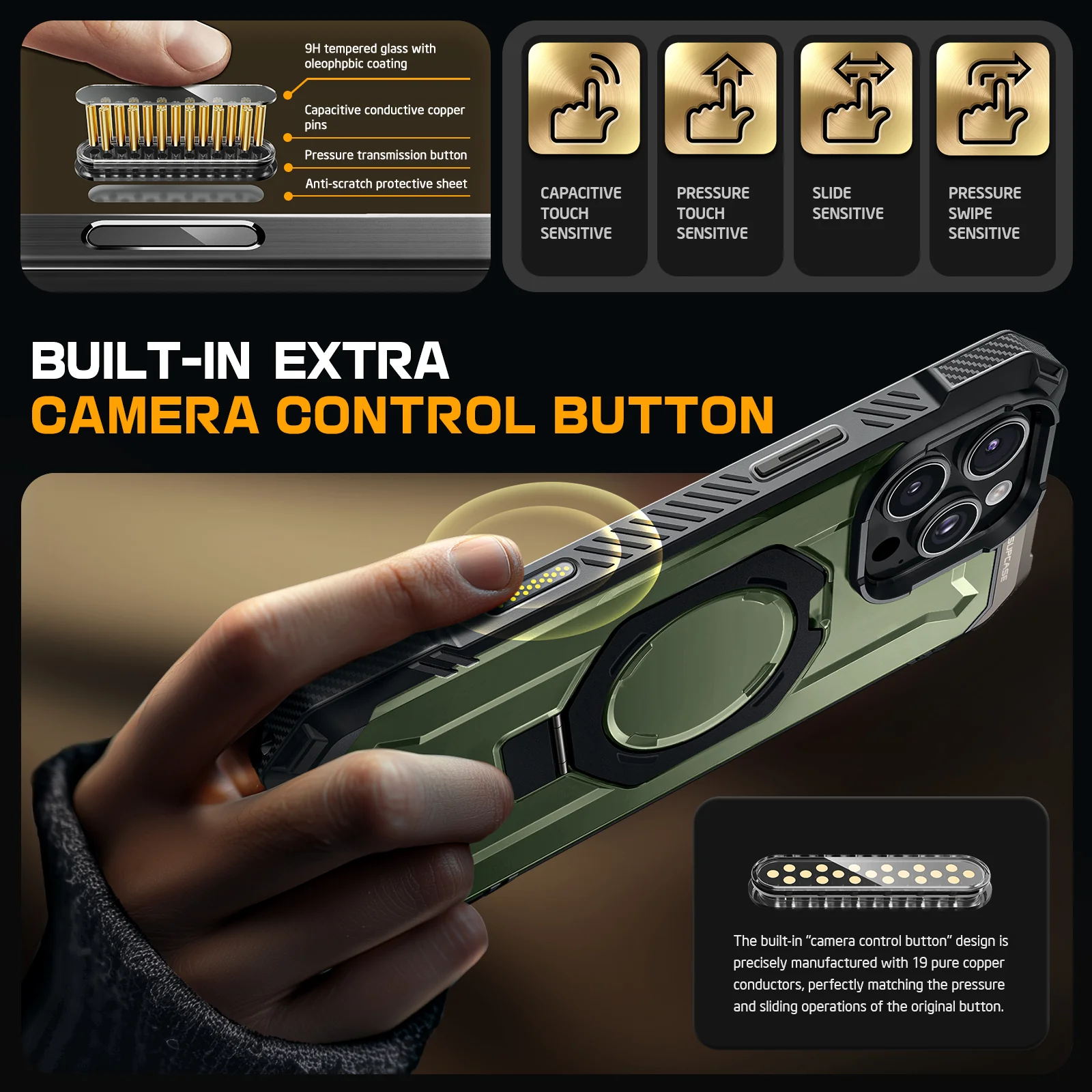 iPhone 16 Pro 6.3 inch UB Grip MagSafe Camera Control Button Phone Case-Dark Green - Image 4