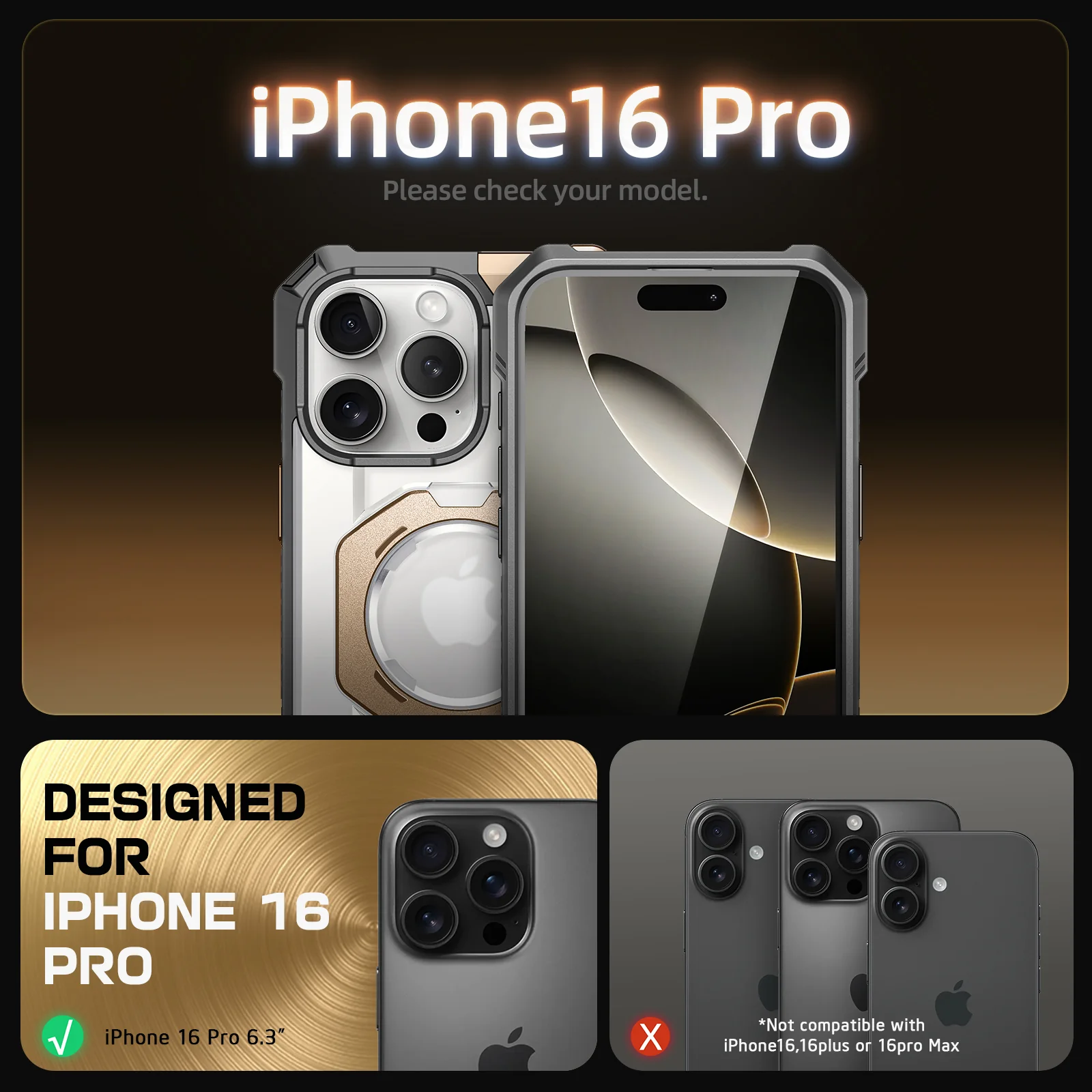 iPhone 16 Pro 6.3 inch UB Grip MagSafe Camera Control Button Phone Case-Gold - Image 3