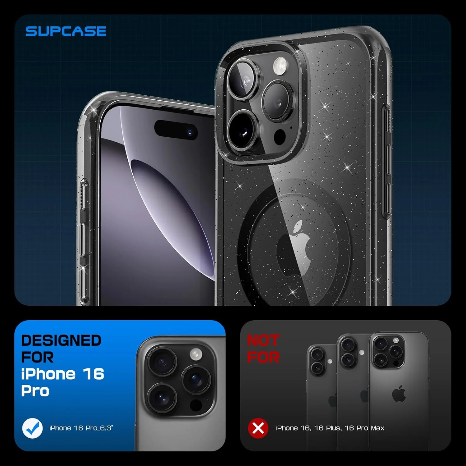 iPhone 16 Pro 6.3 inch Unicorn Beetle MAG Slim Clear MagSafe Camera Control Button Case-Glitter Black - Image 8