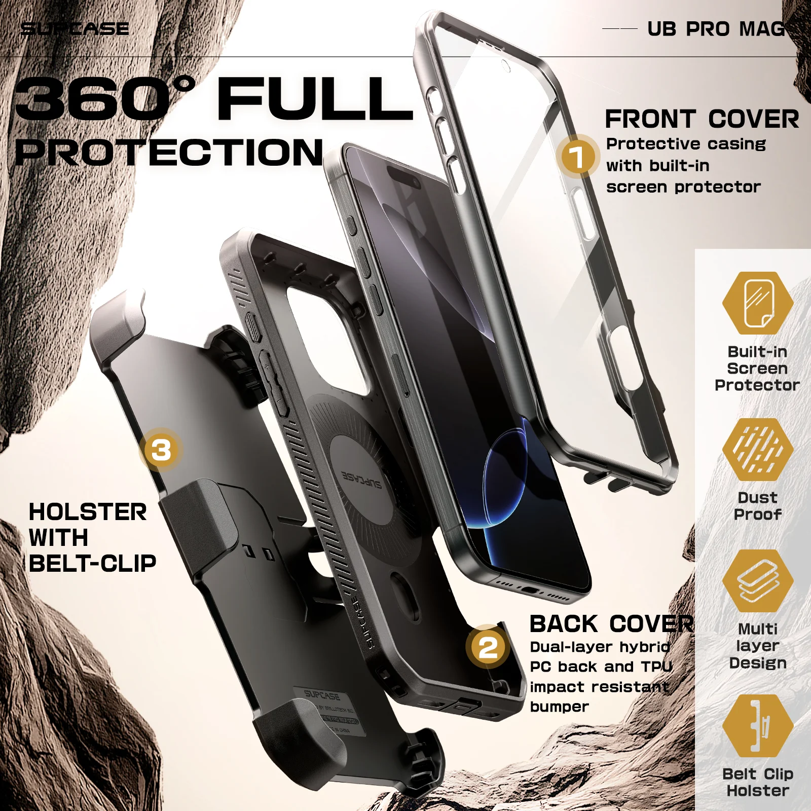 iPhone 16 Pro 6.3 inch Unicorn Beetle PRO MAG Rugged MagSafe Case(open box)-Gun Metal - Image 7
