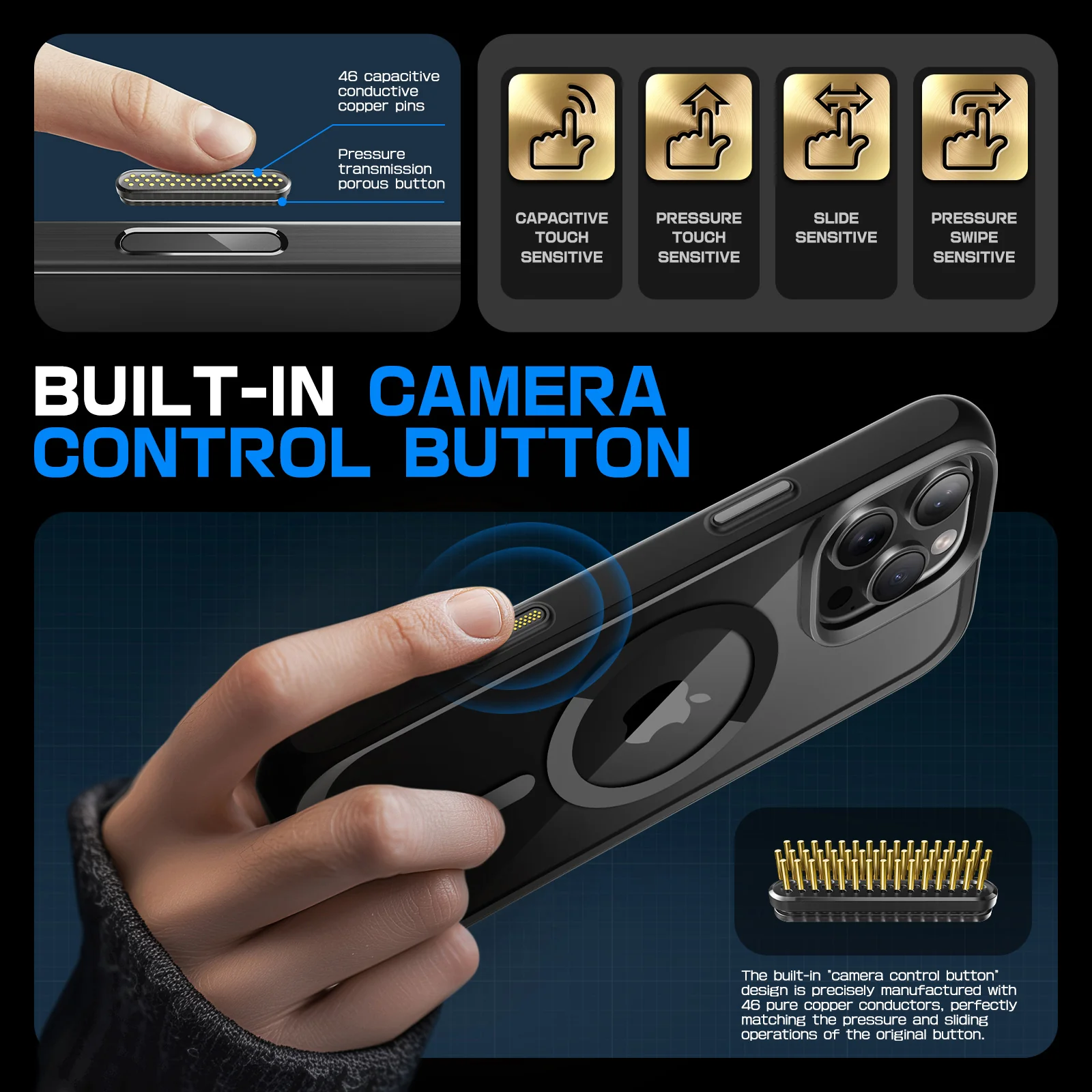 OPEN BOX | iPhone 16 Pro Max 6.9 inch Unicorn Beetle MAG Slim Clear MagSafe Camera Control Button Case - Black - Image 4