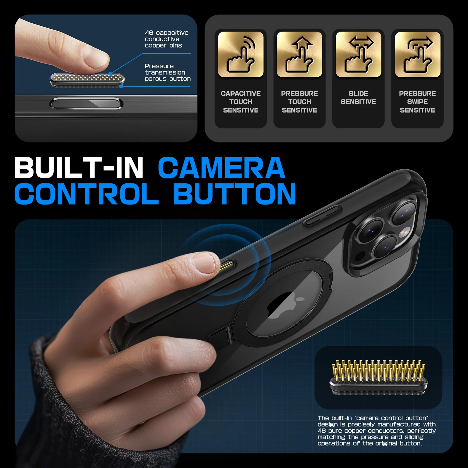 OPEN BOX | iPhone 16 Pro Max 6.9 inch Unicorn Beetle MAG Stand Slim Clear MagSafe Camera Control Button Case - Black - Image 4